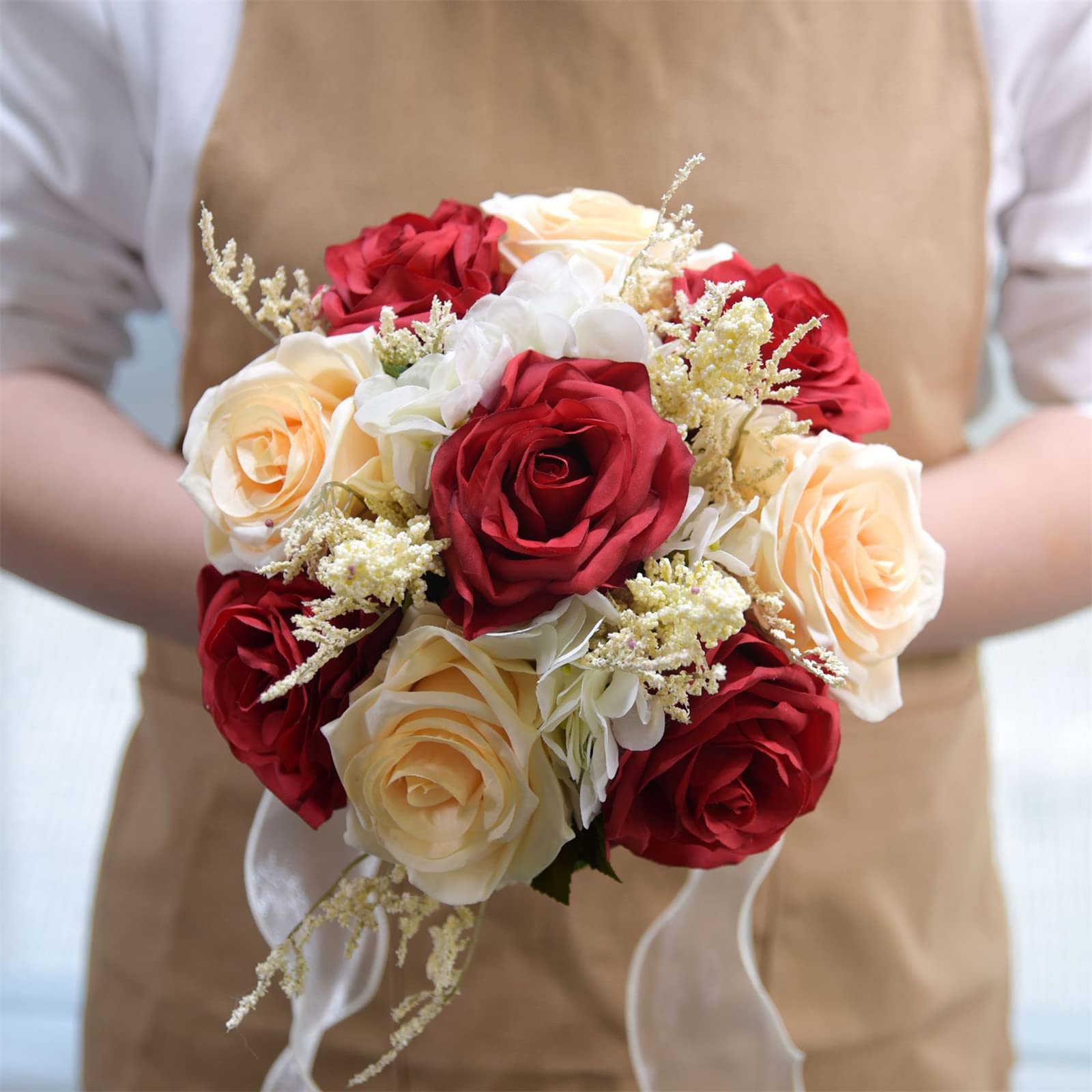 W Decorazione Bouquet di Fiori Artificiali Sposa Che Tiene Fiori Decorazione per la casa Bouquet da Sposa in Seta con Nastri Rosa Rosa per Noi