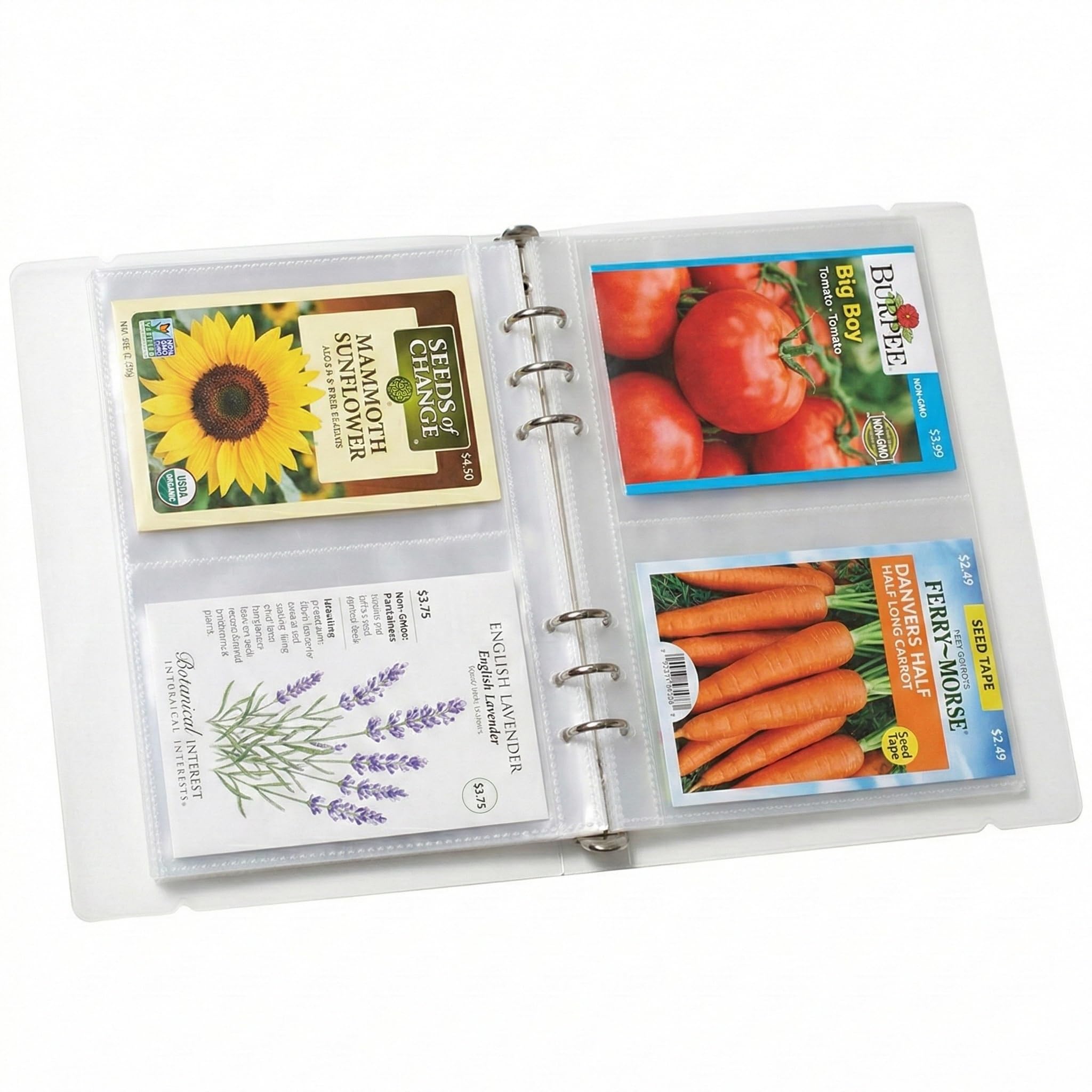 Carpeta organizadora de semillas con fundas de carga lateral, soporte transparente para libros de almacenamiento y almacenamiento de paquetes de plantas para guardar tu catálogo de jardín