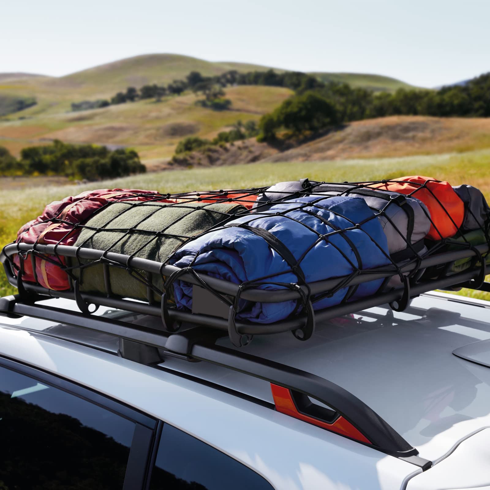 Rete Portaoggetti Auto, 2 Pezzi Rete Bagagliaio Auto Universale Nero Reti di Elastica con Accessori 40 X 25 cm Organizer Baule per Automobile Camper Furgone Camion