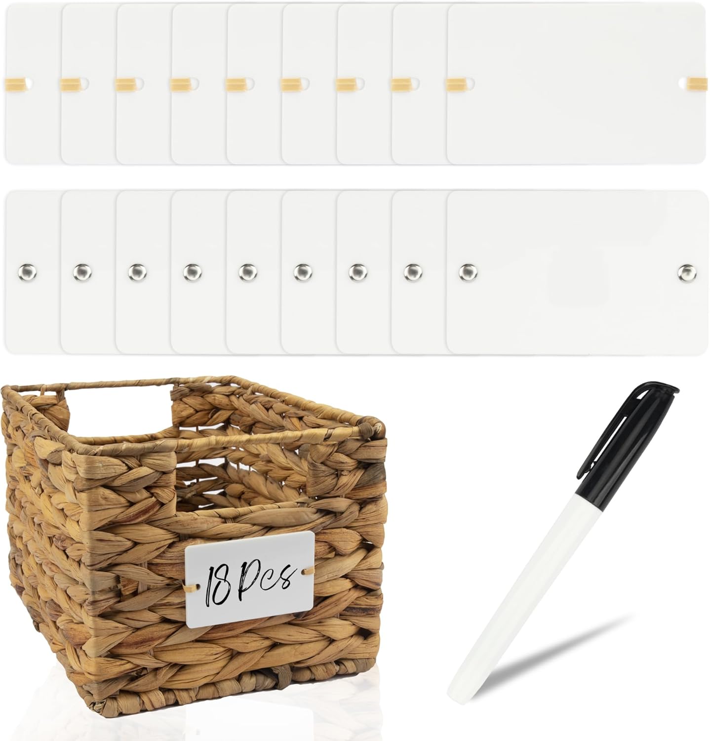 Temlum 18Pcs Acrylic Basket Labels for Storage Bins, Tie On
