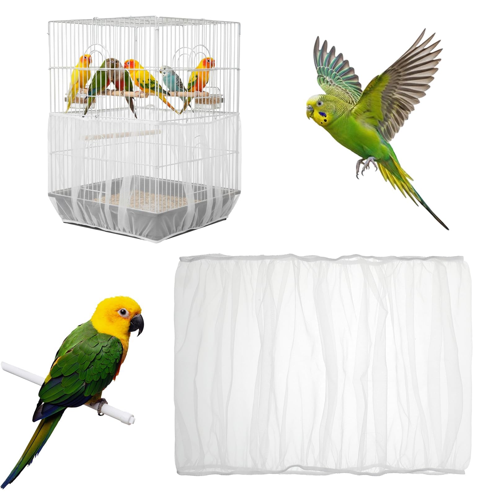 Bird Cage Net, Splash Guard for Bird Cages, 30 cm Height with 140-180 cm Circumference, Durable Mesh, Keeps Surrounding Area Clean-image-24