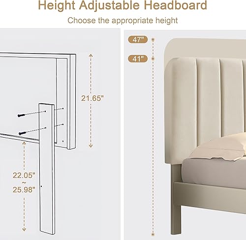 Miniatura 2 de VECELO Base de cama tapizada tamaño Queen con cabecera ajustable, base de colchón con plataforma de terciopelo, soporte de listones de madera