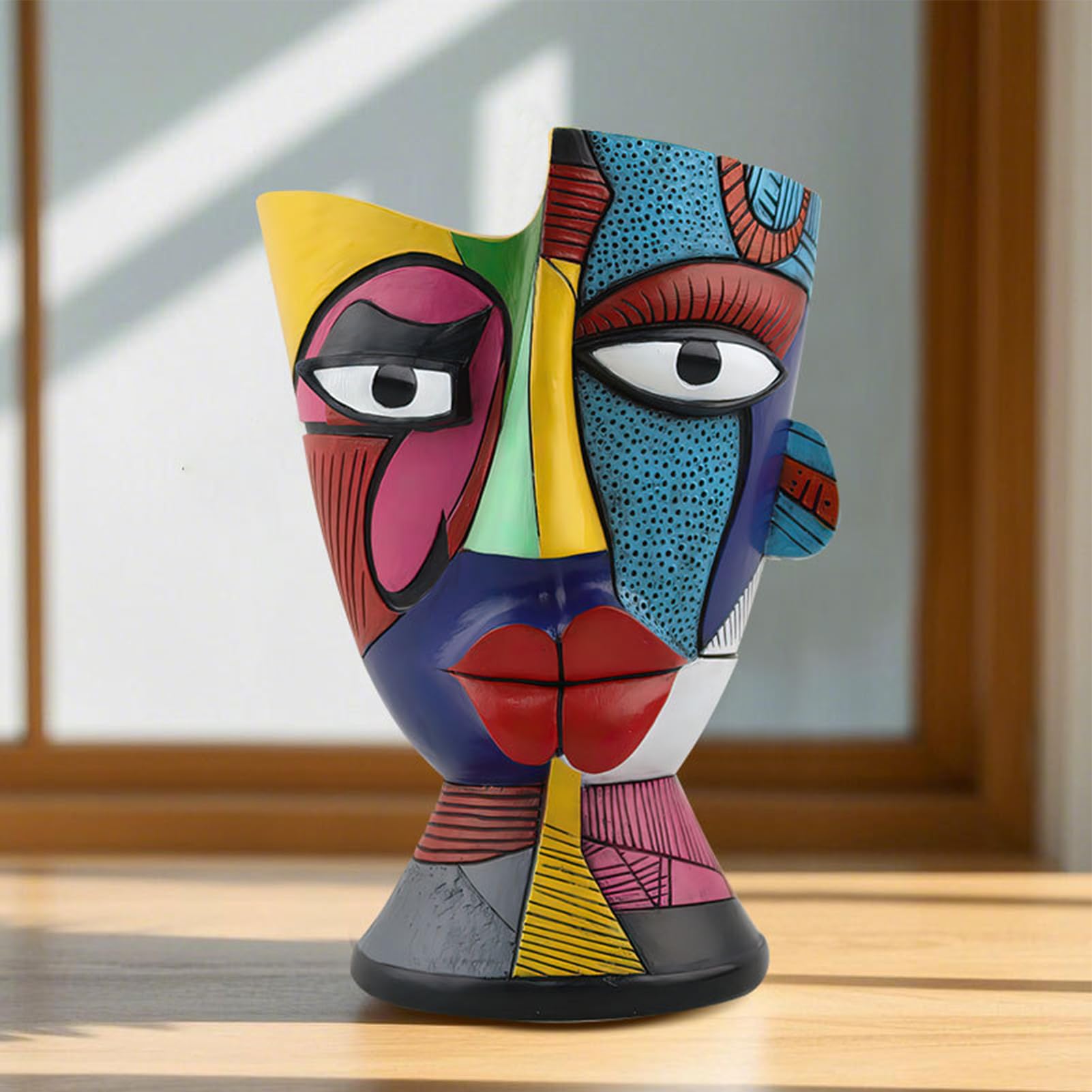 Pićasso Abstract Face Pot - Blumenkübel aus Harz, einzigartiges menschliches Gesichtsdesign, bunter dekorativer Vase mit Drainagelöchern | Behälter für Sukkulenten für den Innen- und Außenbereich für