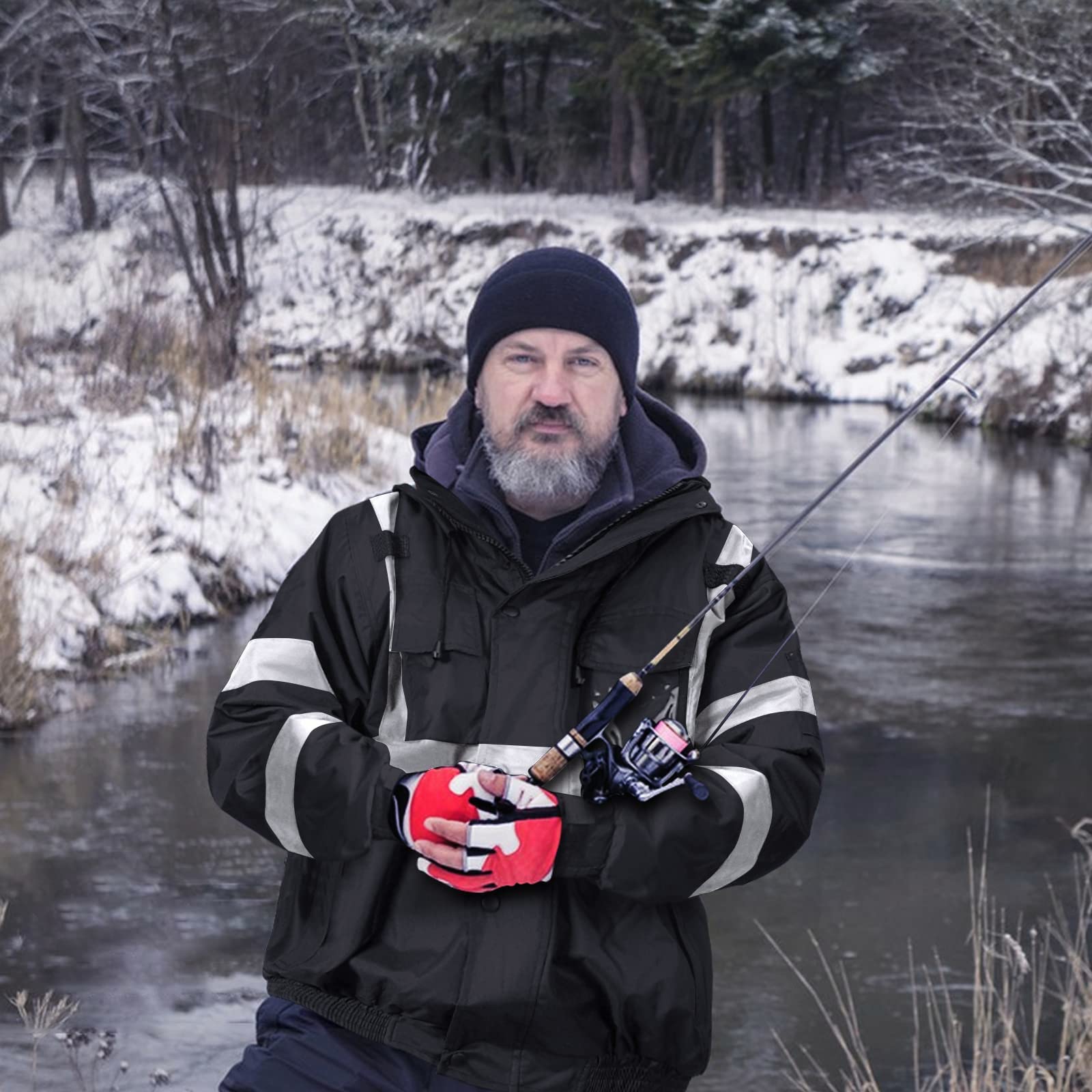 SKSAFETY High Visibility Reflective Jackets for Men, Waterproof Safety Jacket for Men with Pockets, Black Work Construction Coats for Winter Cold Weather,4XL, 1 Pack