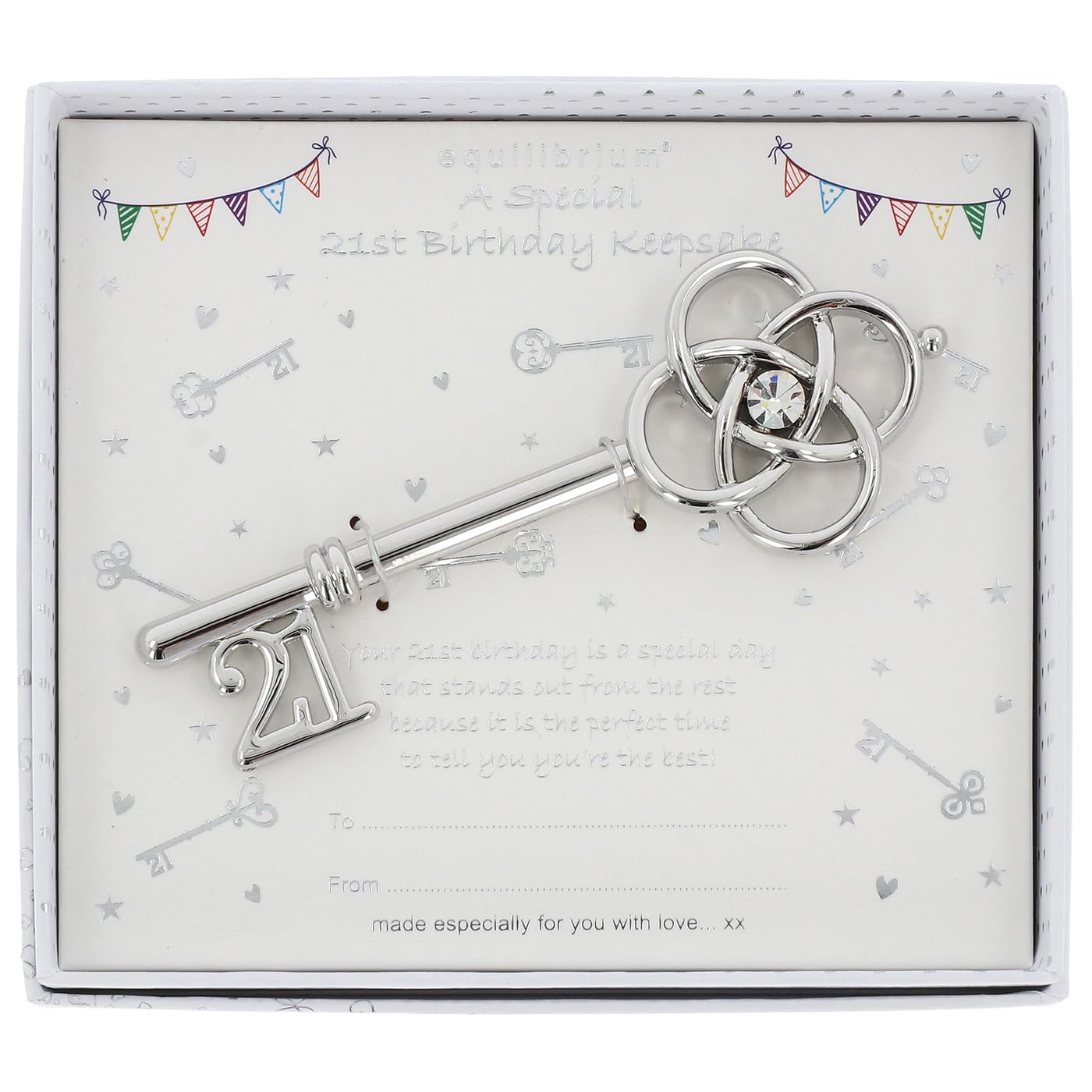 Equilibrium Decorative Large 21St Key 21St Birthday Keepsake Silver Key Frame With Crystal Detail, (Height: 12 X Width: 4.4 X Depth: 1.1 Cm), Occasion Gift