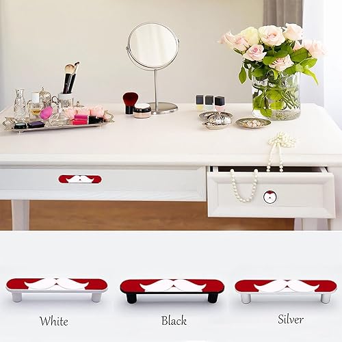 Miniatura 2 de Paquete de 2 tiradores de gabinete con barba de Papá Noel, color rojo, color blanco, 3-34 pulgadas (3.780 in), manijas de gabinete centrales para
