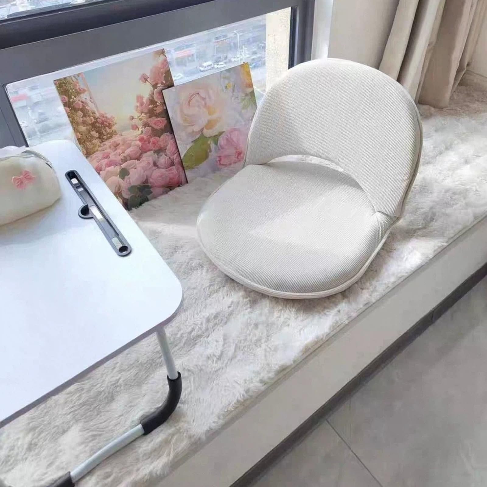 Kleines Sofa Einzelnes Tatami-Sofa mit Rückenlehne und Bodenkissen for Erkerfenster Balkon Einzelsofa(Weiß,Klein)