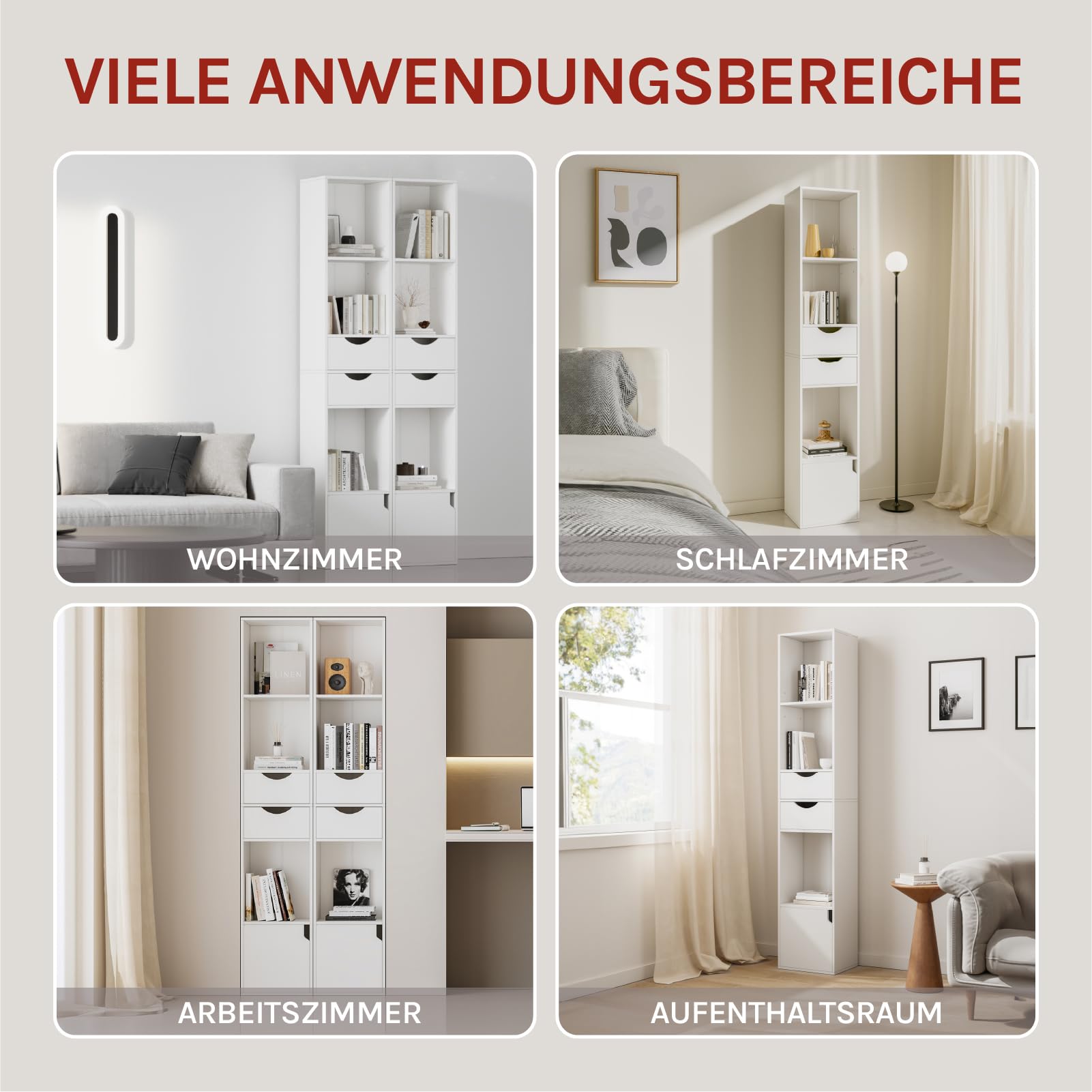 WOLTU Bücherregal Standregal mit Schubladen und Tür, Büroregal, Aufbewahrungsregal, Weiß, 30 x 158 x 24 cm