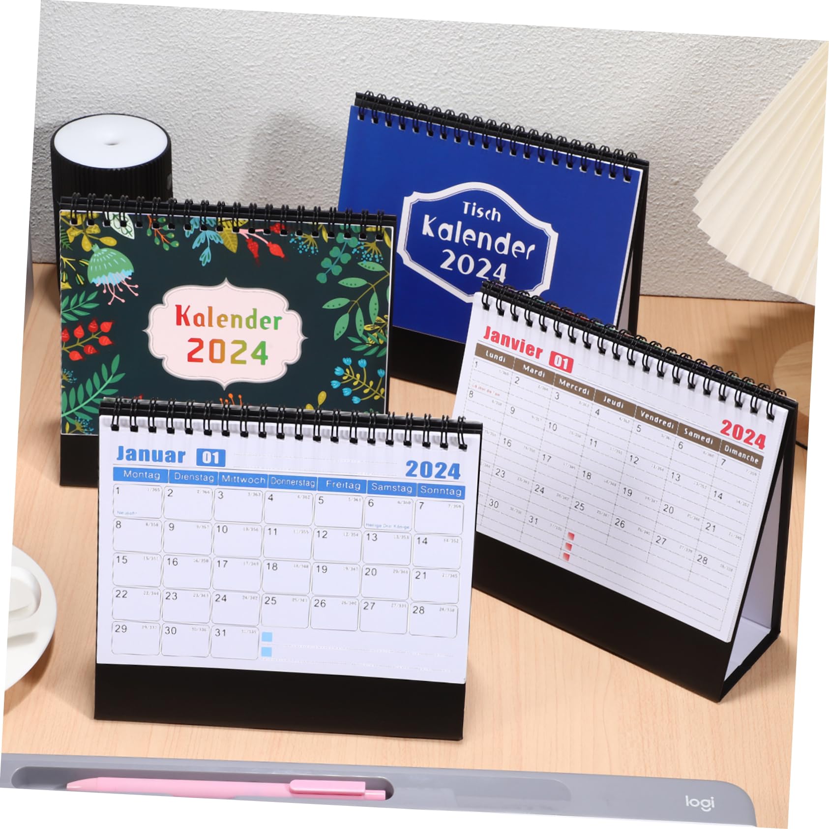 NUOBESTY 4stücke Tischkalender mit Zwei Spiralen Terminkalender für Büro und Zuhause Inklusive Vier Verschiedener Designs als Praktisches Hilfsmittel für Organisation