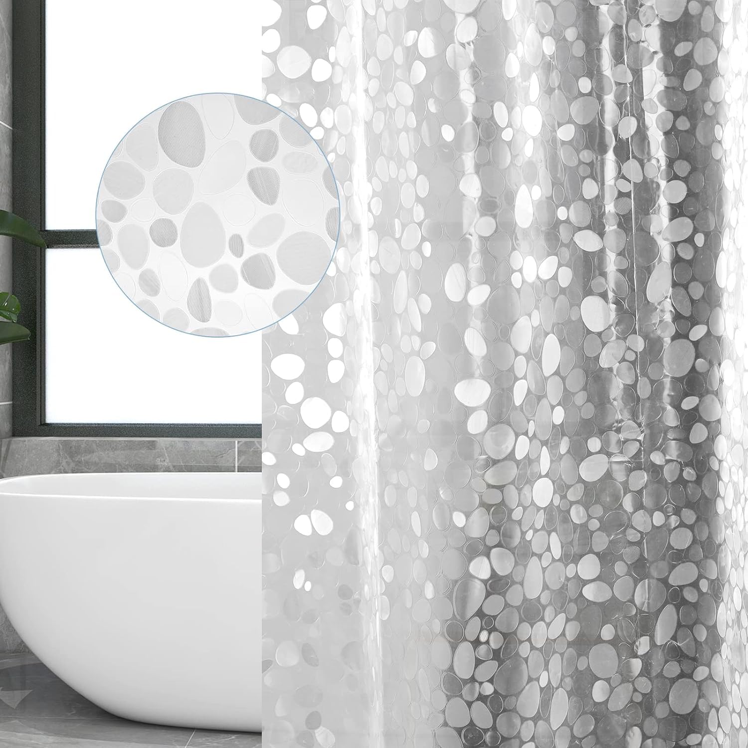 SAEIV Cortina de ducha transparente 3D 180 x 180 cm, resistente al agua 100 % material EVA, no requiere limpieza, antibacteriana antimoho, araña de ducha, para baño, gris translúcido