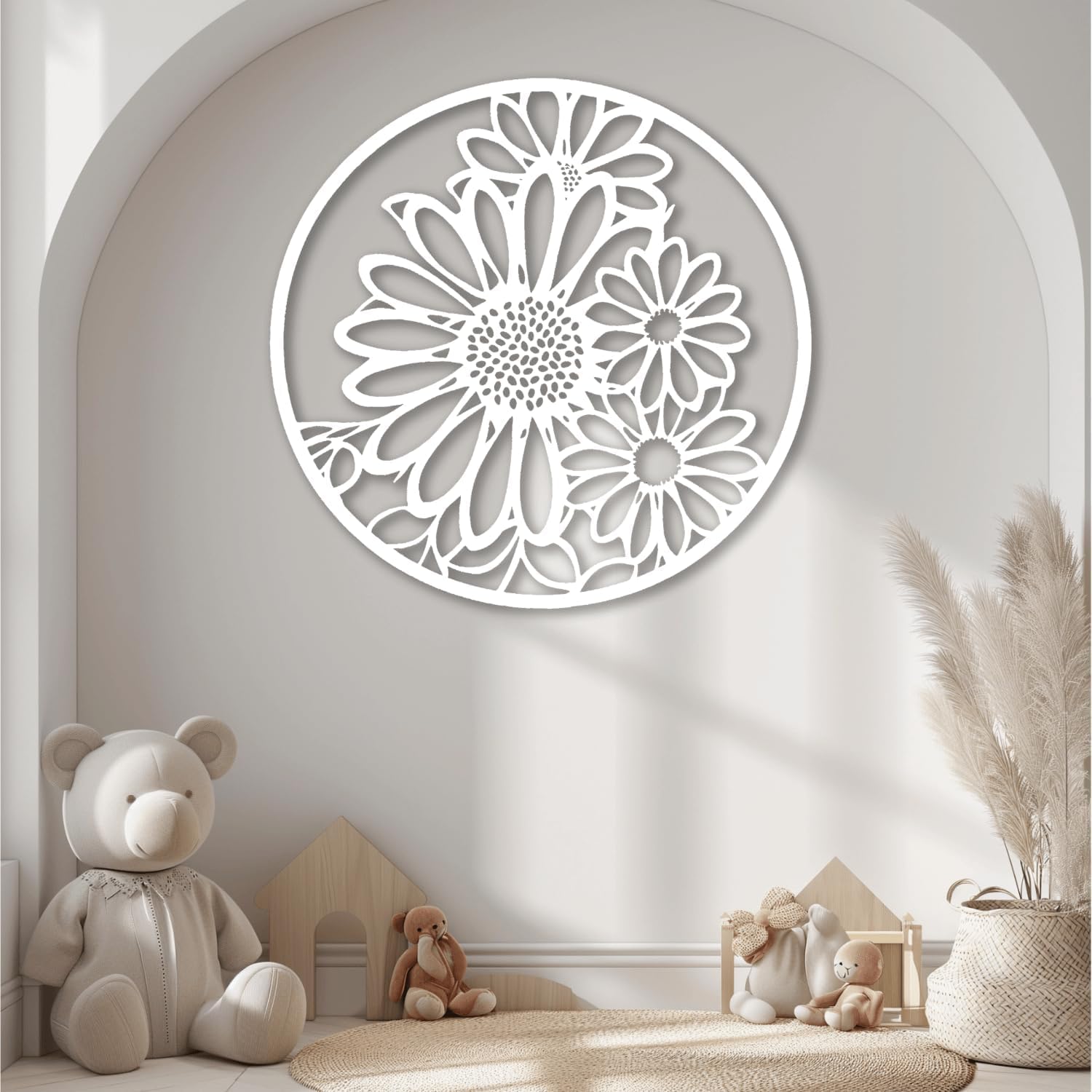 Décoration murale métal moderne blanche grand format pour intérieur