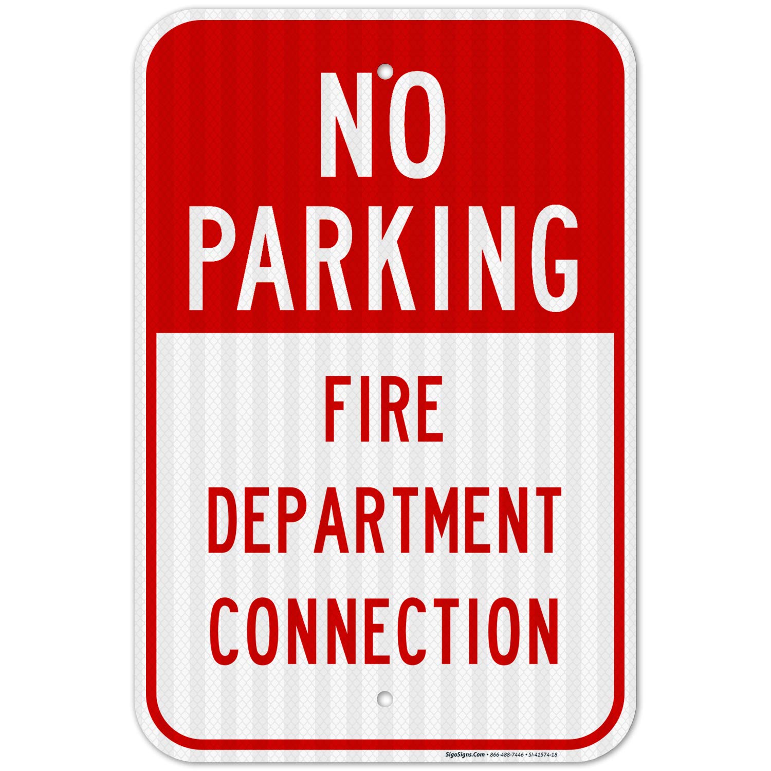 No Parking, Fire Department Connection FDC Sign, 12x18 Inches, 3M EGP Reflective .063 Aluminum, Fade Resistant, Easy Mounting, Indoor/Outdoor Use,