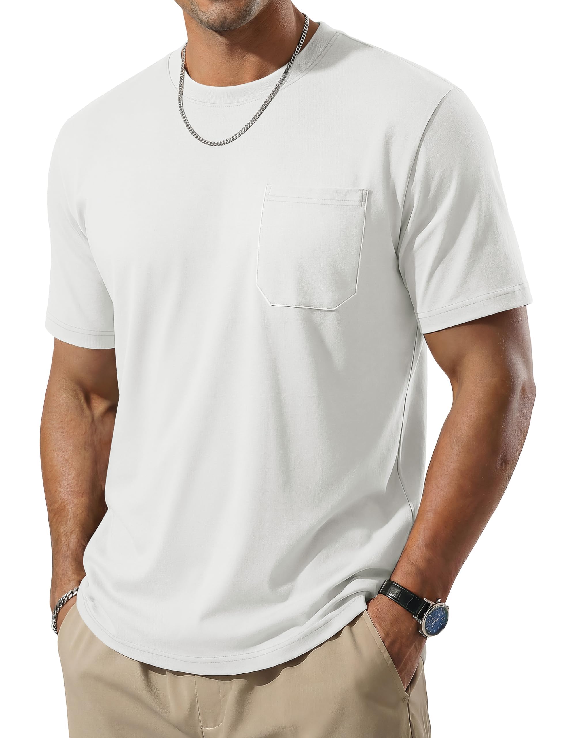 TACVASEN Herren T-Shirt Kurzarm Rundhals Sommer Hemd Freizeit mit Taschen Atmungsaktiv Basic Shirt UV Schutz Schnelltrocknend