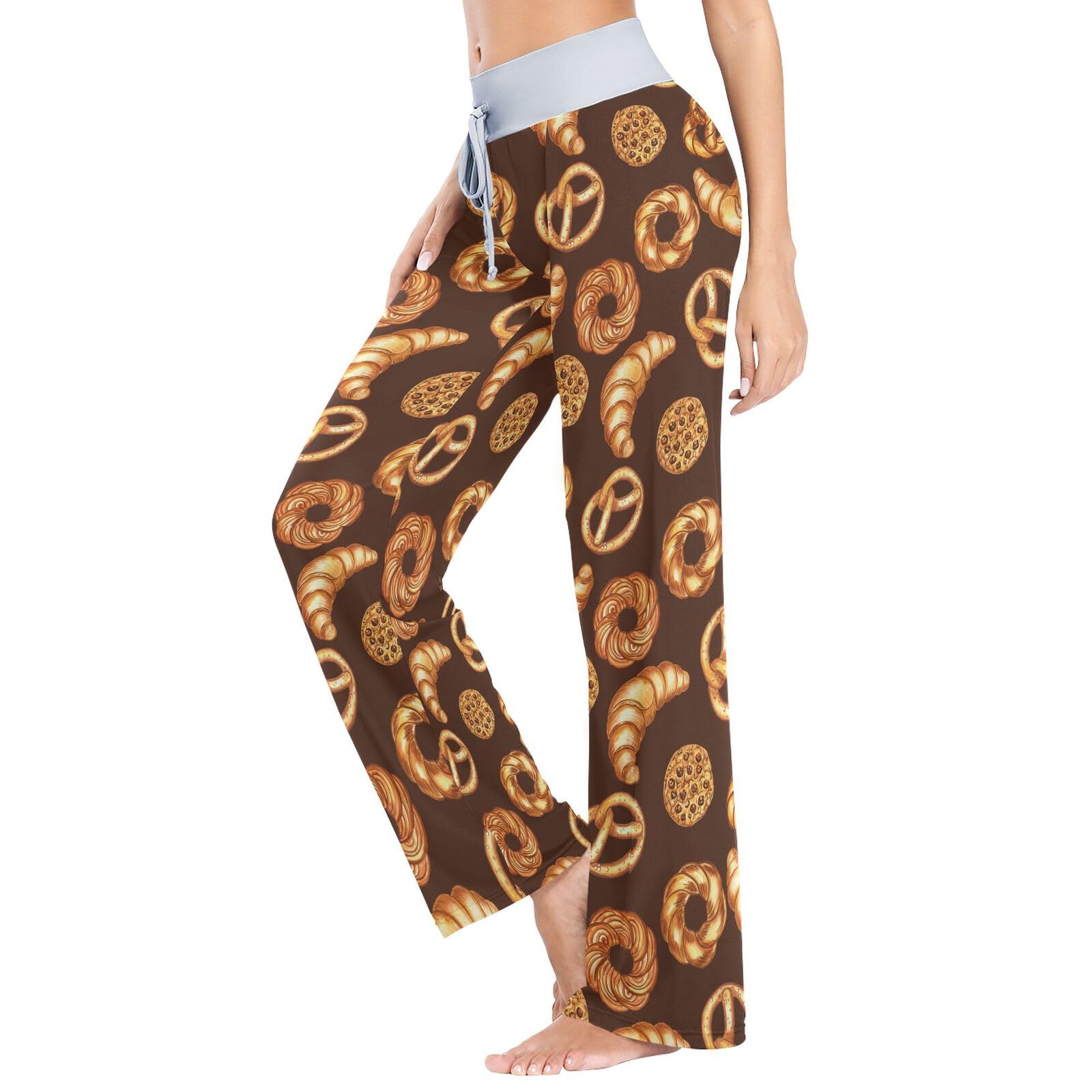 Ollabaky Women's Pajama Pants PJs Bottoms for Women Wide Leg Sleep Lounge Pants: Multi- Cookies Bagels Pretzels X-Small