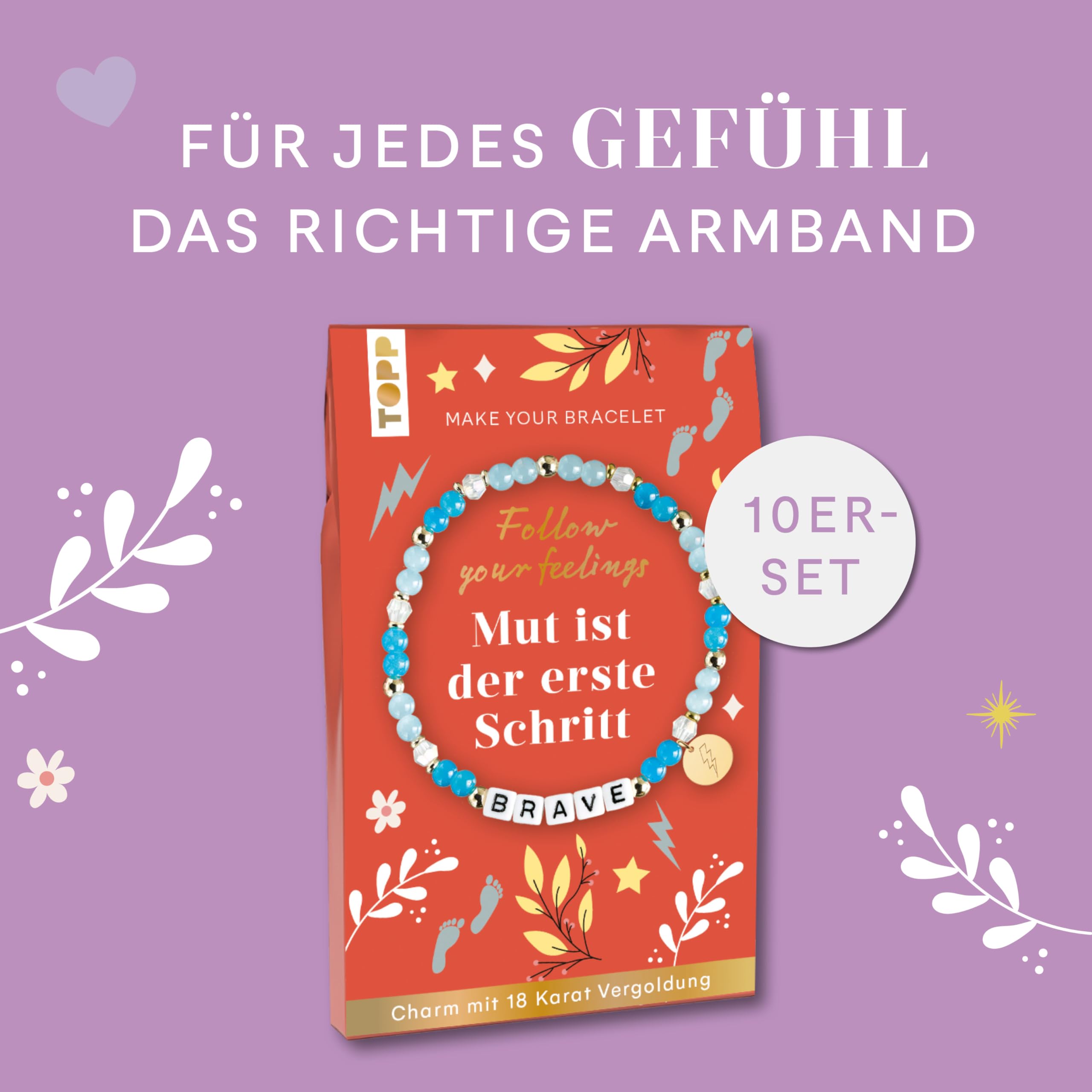 Follow your Feelings - Make your bracelet - Schmuckset Brave VE, 10 Ex.: Anleitung und Material für ein Armband. Mit gestalteter Geschenkkarte