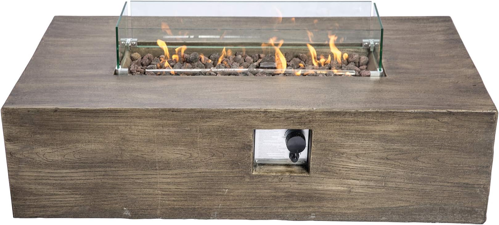 Peaktop Outdoor Rectangular Concrete Propane Gas Fire Pit with PVC Cover, 6kg Lava Rock, & Touch Up Paint & Brush (regulator included) Dimensions: (W) 122cm x (L) 68cm x (H) x 32cm