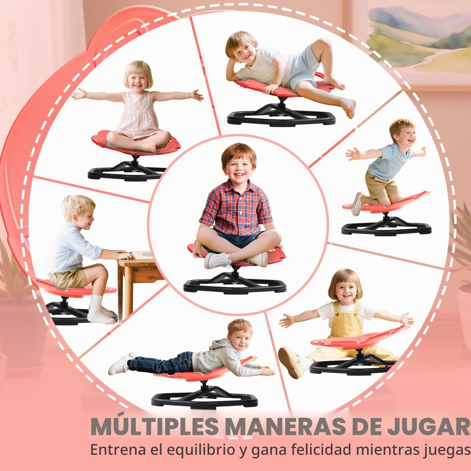 Carrusel Autismo Silla giratoria para niños con asa, silla giratoria sensorial de 360°, juguete para autismo, TDAH herramienta de entrenamiento, coordinación física y equilibrio, silla de equilibrio