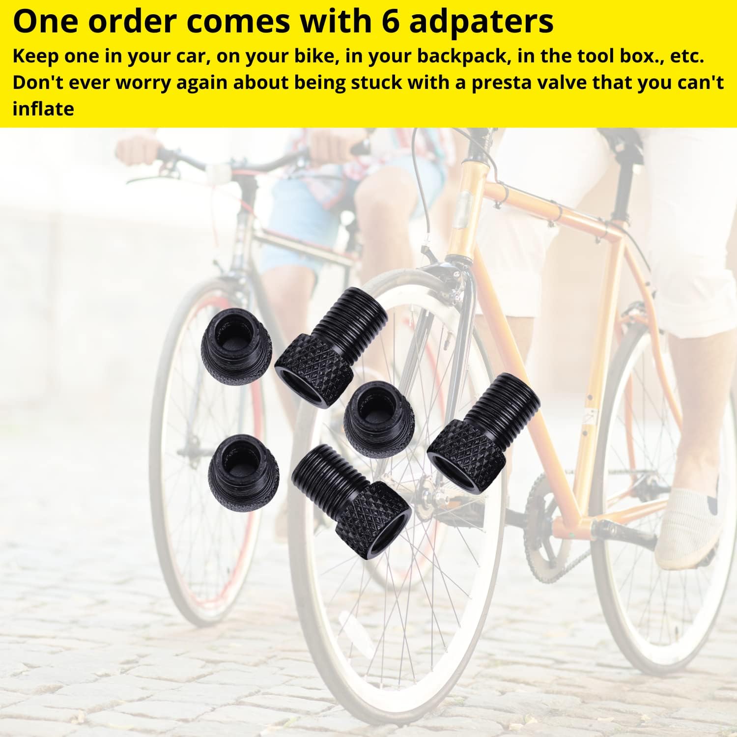 Presta to Schrader Valve Adapter for Bike, Inflate Presta Valve Tire with Air Compressor or Regular Bike Pump - 6 Pieces, Multiple Color Options