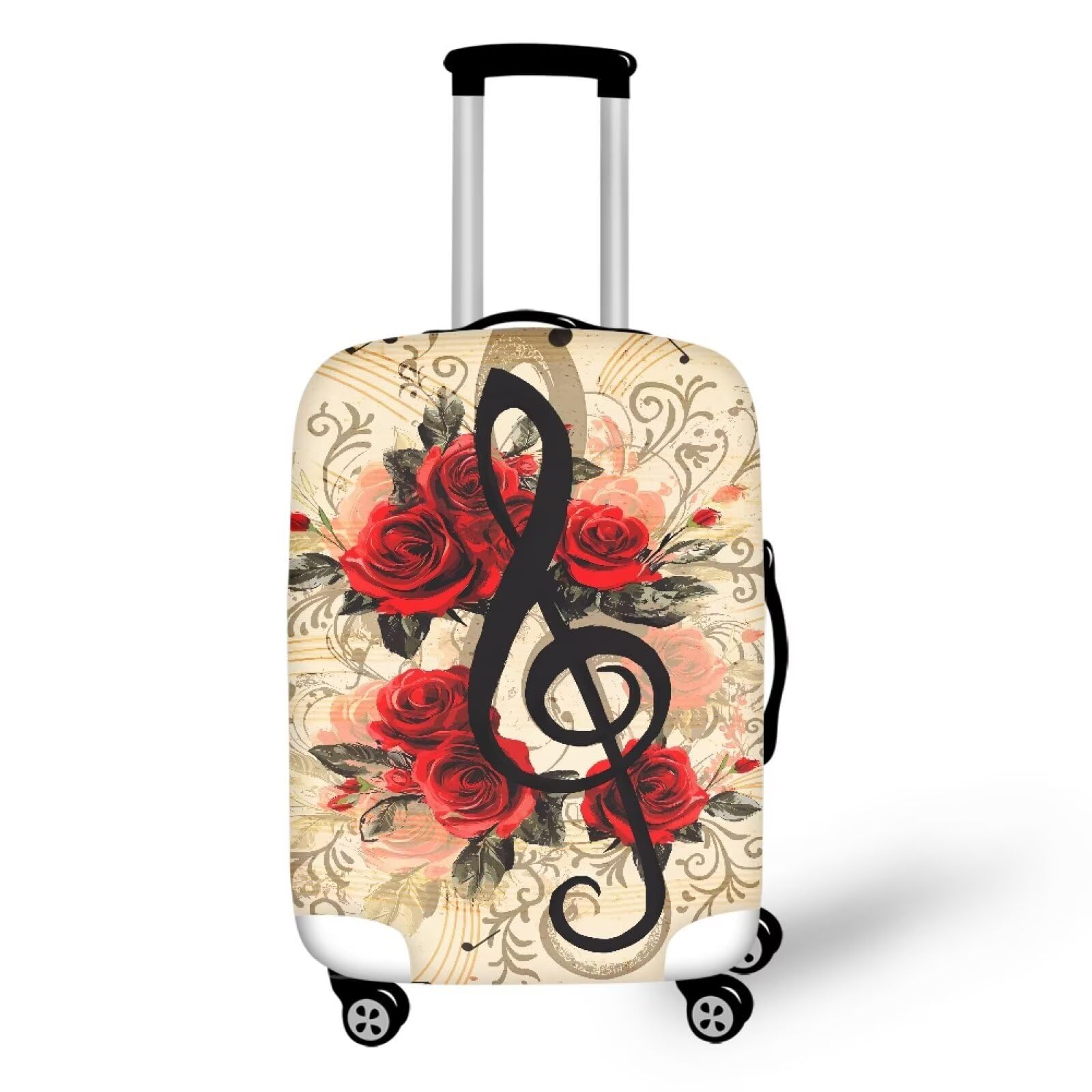Yaparuogr Musical Note Print Luggage Cover Rose Carry On Suit Case Covers Protector with Top Opening Design Baggage Protector Fits 18-32 Inch for Men