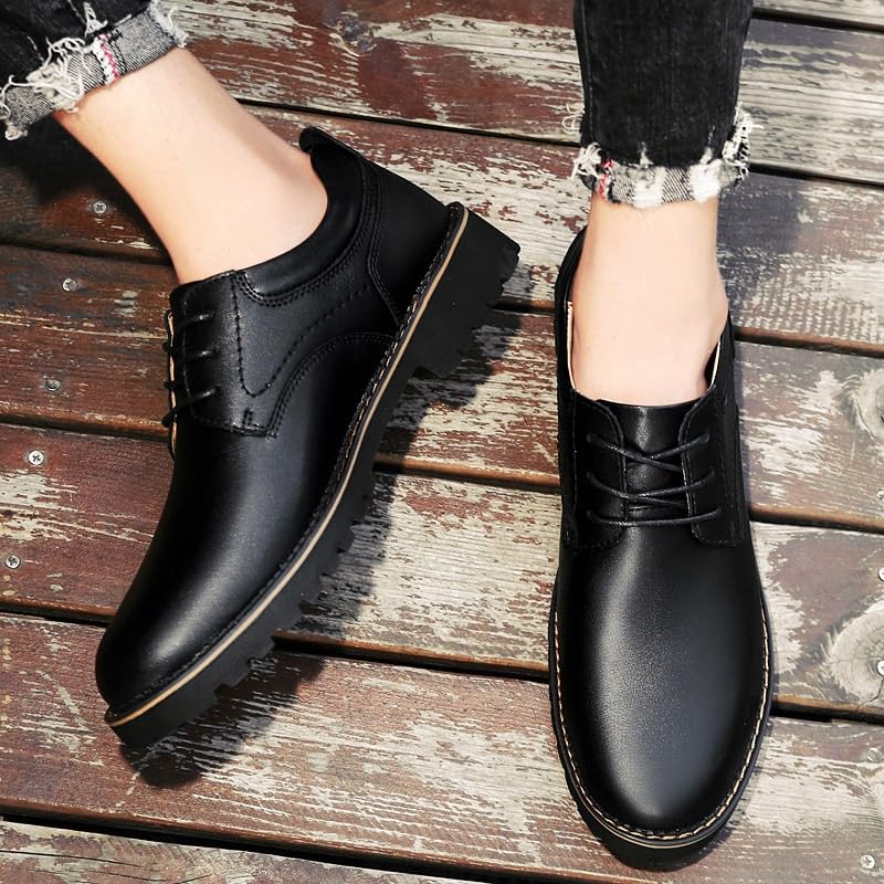 Men's Oxford Superior Flexural Leather Fashion Oxfords Fashion Slip-On Round Anti-Slip Mid Chunky Heels Formal Dress Loafers Low Top Work Dress Shoes for Men2