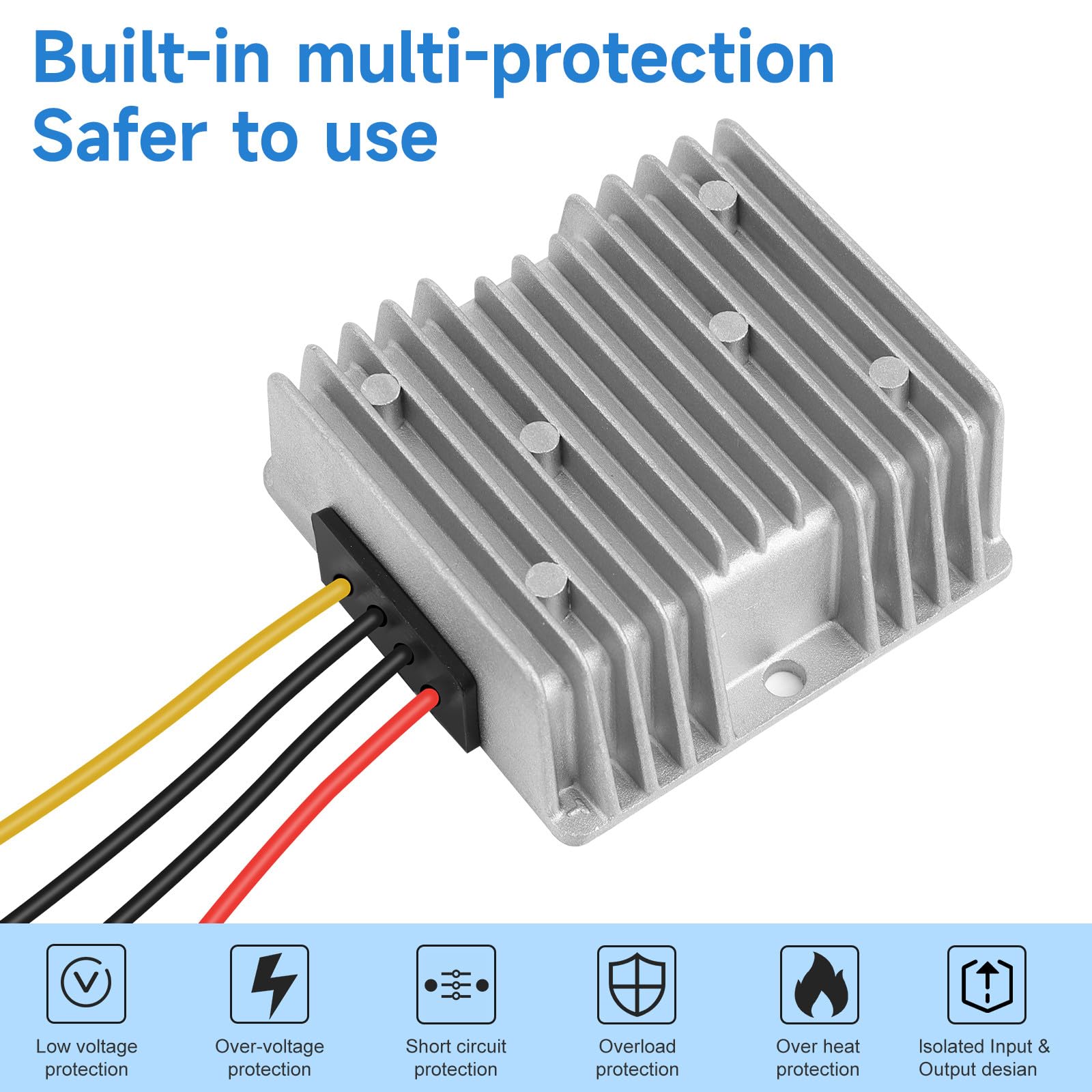 Convertisseur abaisseur de tension pour chariot de golf 20 A 240 W DC 18 V 20 V 24 V 48 V 36 V vers 12 V Réducteur de tension étanche Transformateur avec fusible