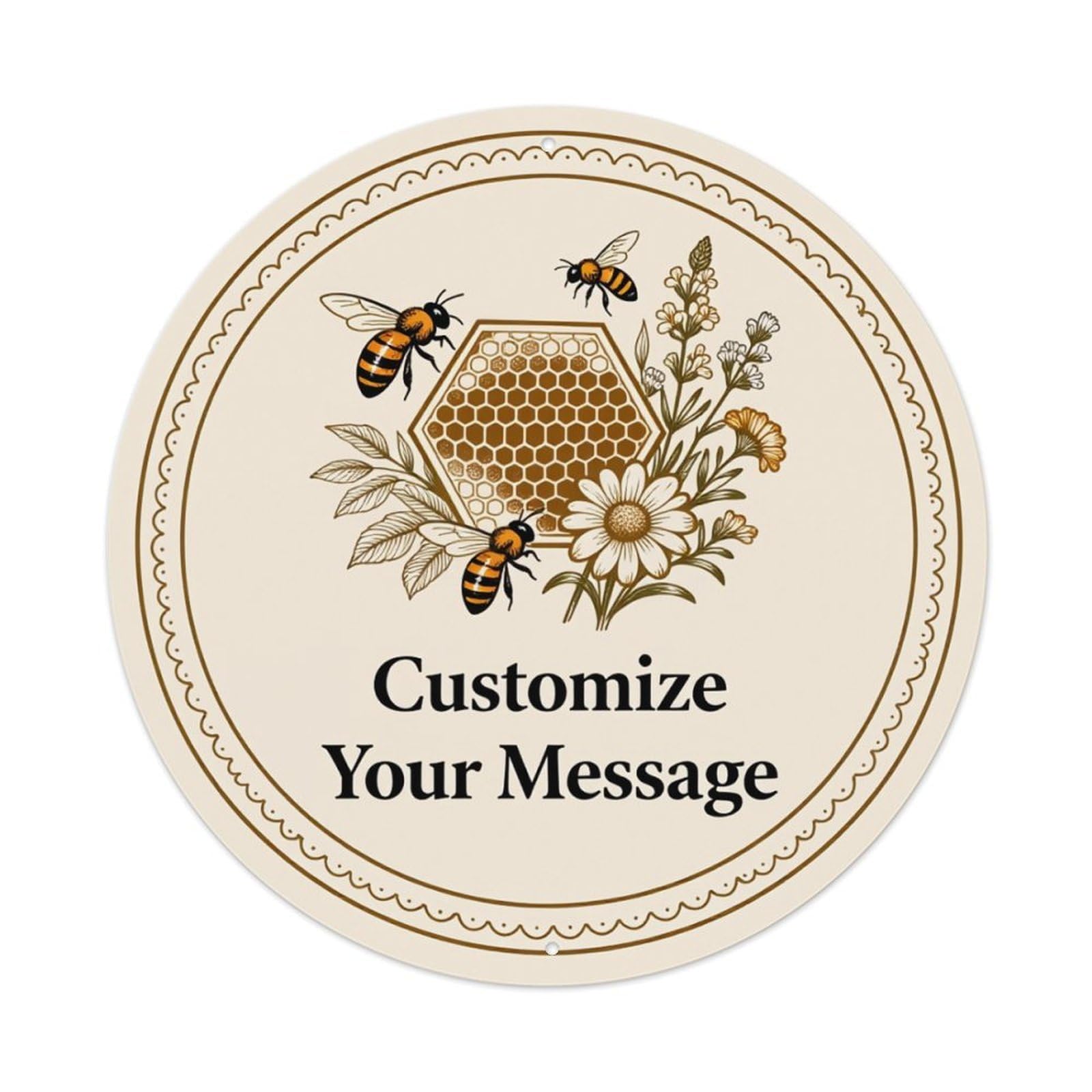 Bee Honeycomb Flower Pattern Design Round Tin Sign Retro Metal Sign for Cafe Bar Pub Home Game Room Gym Club Wall Decoration Vintage Metal Poster 8x8 Inch
