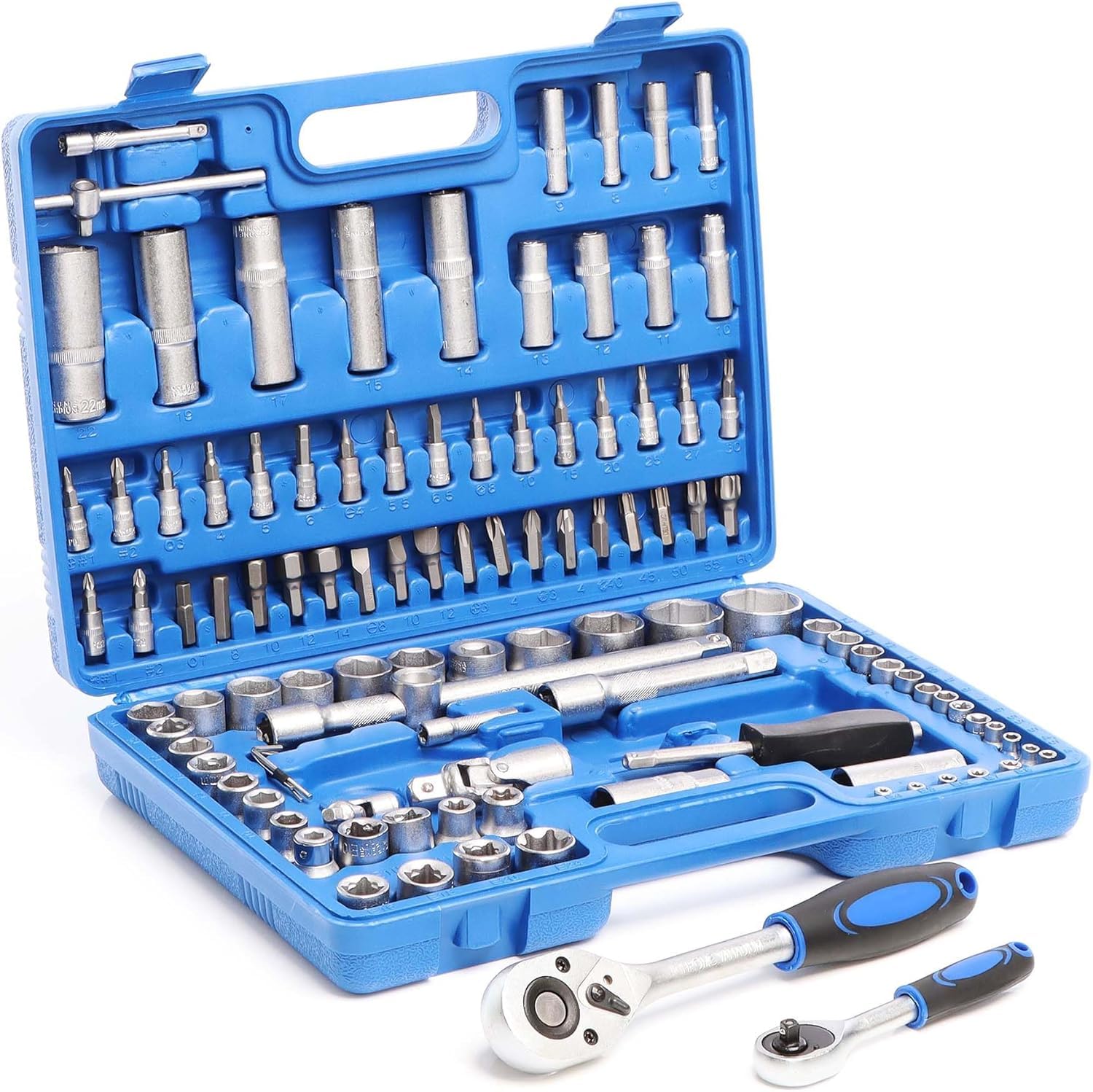 NLIGHTING Set Bussole Professionale 108 Pezzi con Cricchetto 1/4" e 1/2", Inserti Torx Allen Phillips, Bussole Corte e Lunghe, Valigetta Rigida Compatta, Kit Completo per Officina e Fai da Te