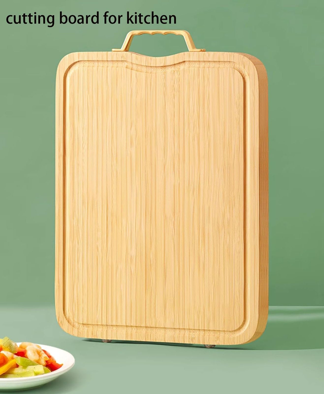 Tabla de cortar de bambú con mango y ranura for jugo, tabla de cortar de doble cara for frutas, verduras y carne, tabla de cortar de cocina grande de 19,7 pulgadas, 50 cm/19,7 pulgadas,Tabla