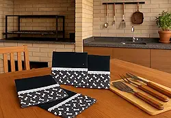 Kit 3 un. Pano de Prato Preto Barrado Minimalista - Osso