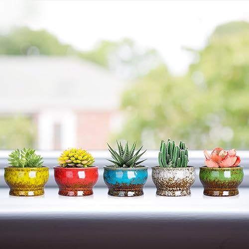 Miniatura 6 de Maceteros de cerámica para suculentas de 4.3pulgadas con drenaje, tamaño pequeño, para flores, plantas de interior y cactus, paquete de 5 unidades