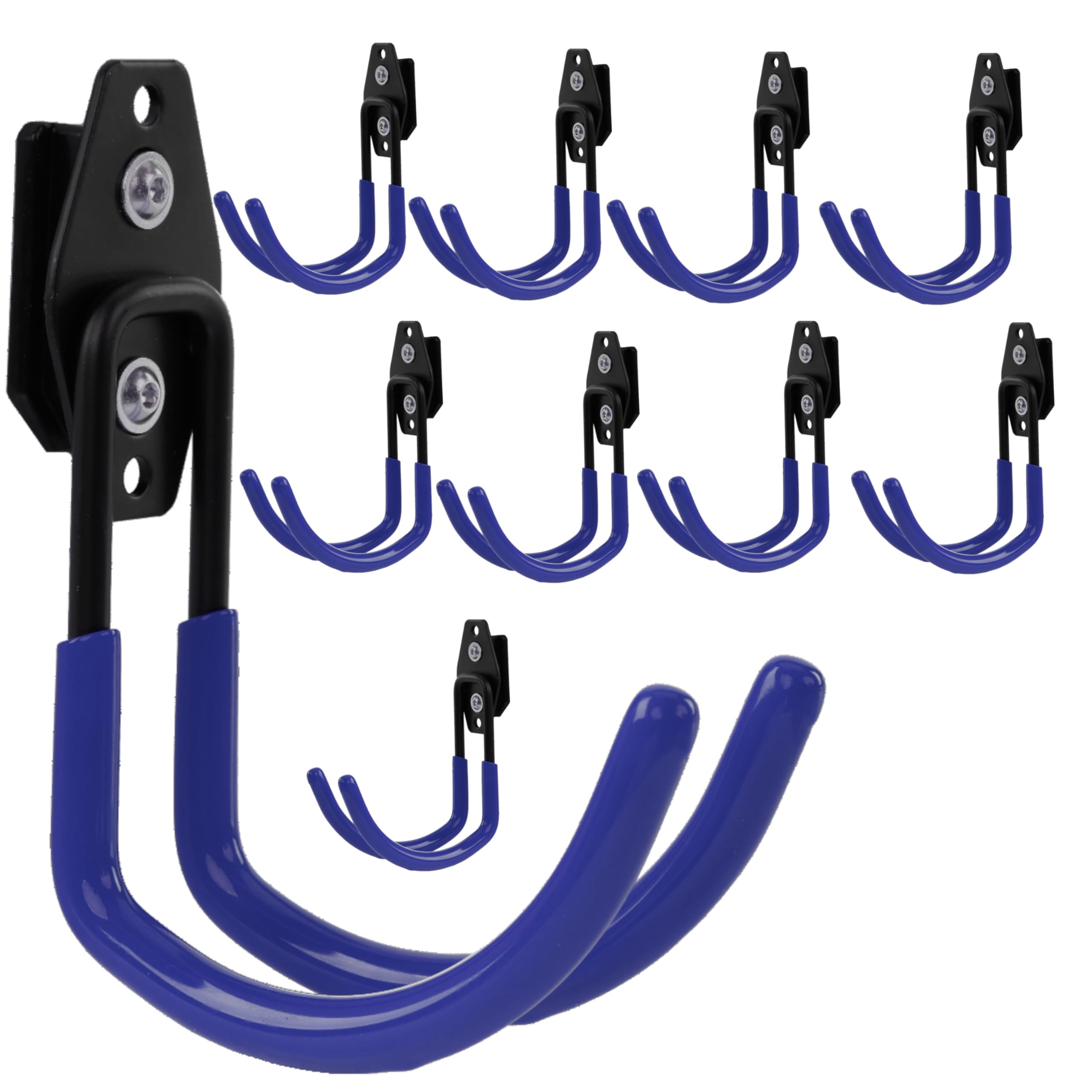 botle Set di 10 ganci per attrezzi Qbrick per utensili a forma di U 11 cm, rivestimento in PVC, per garage, capannoni, officina, per sega a mano e sega da giardino, doppio gancio, portata fino a 30 kg
