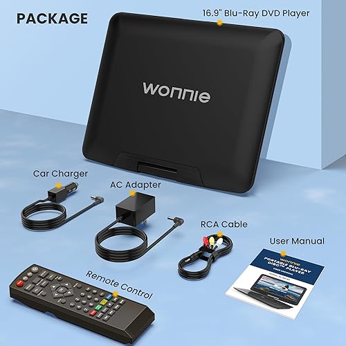 Miniatura 7 de WONNIE Reproductor de DVD Blu Ray portátil de 16.9 pulgadas con pantalla giratoria grande Full HD de 14.1 pulgadas, sonido Dolby Audio, batería