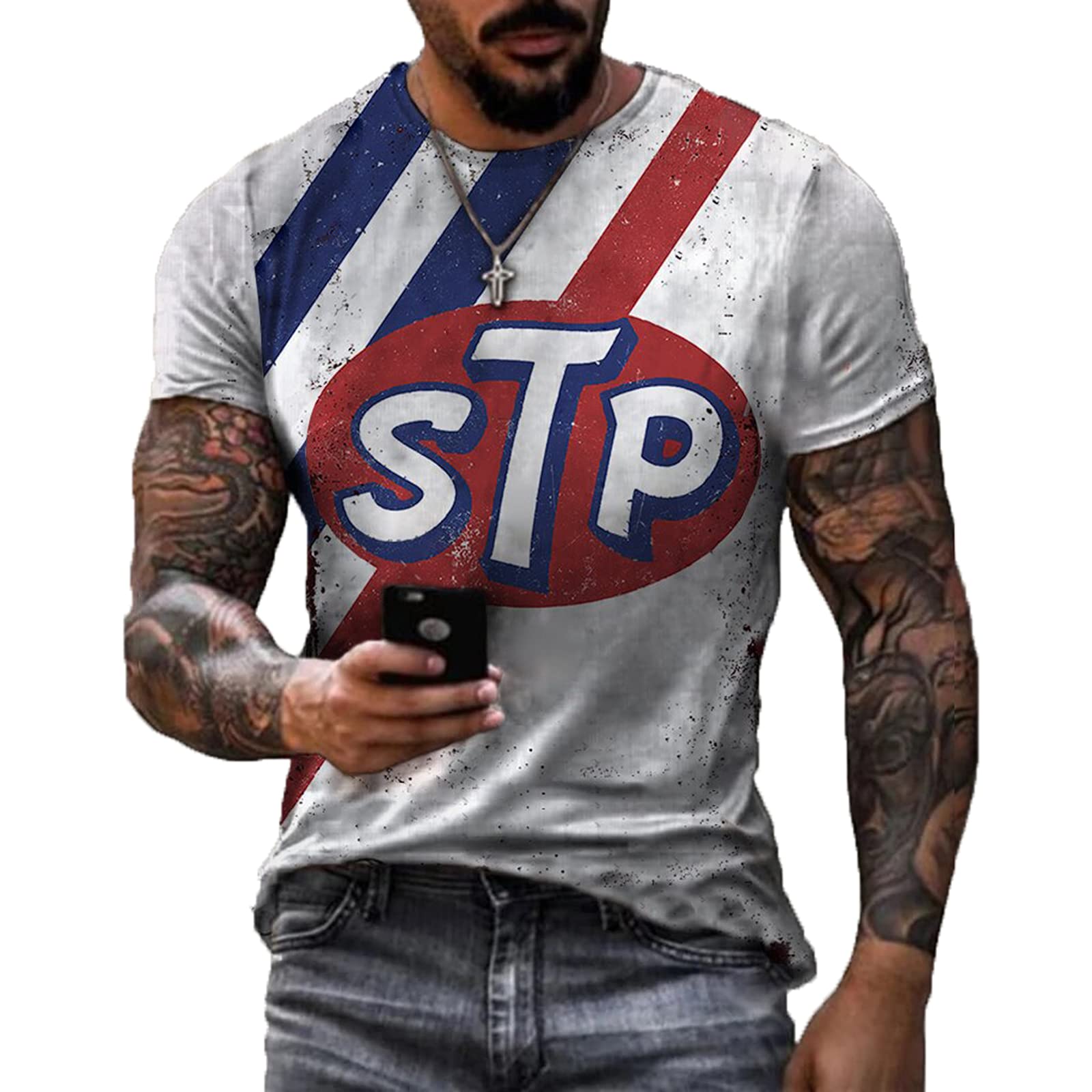 Keepmore Men's #4 Oldschool T Shirt For -Retro American Motorcycle Motor Oil Print Short Sleeve T-Shirts