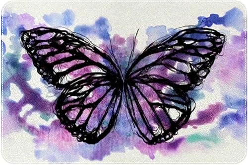 Tapete de acuarela de mariposa morada tapete duradero para puerta delantera antideslizante absorbente resistente a la suciedad para decoración de