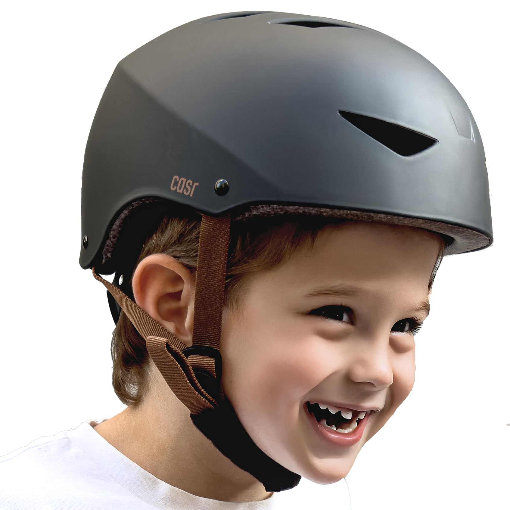 CASR Classic - Casque Vélo Enfant, Casque Trottinette Enfant - Léger, Résistant, Taille Ajustable avec Clip de Serrage - Certifié EN1078 & EPI - Garçon & Fille 5 à 10 Ans - Noir Mat - Taille S