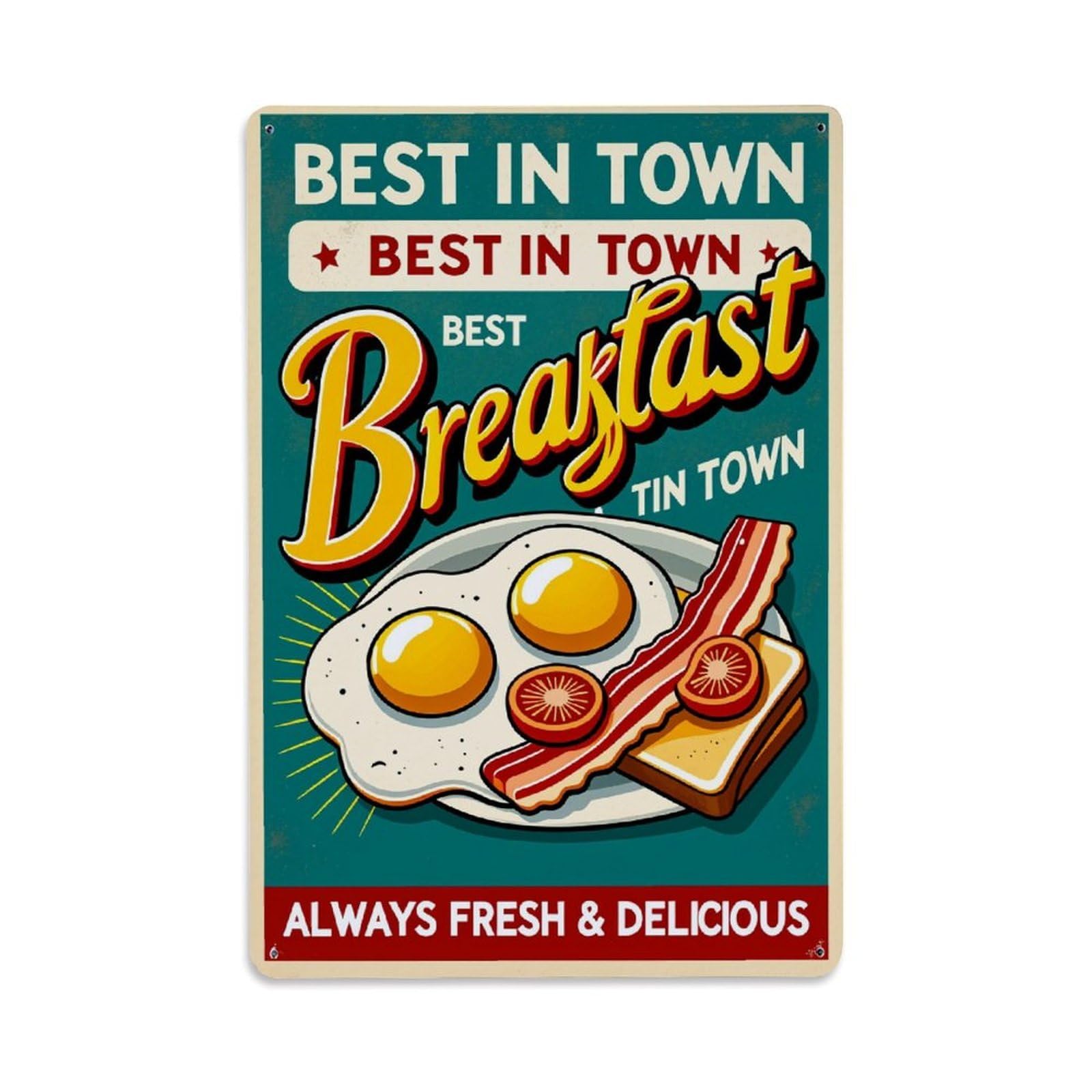 Breakfast Plate With Eggs Bacon And Toast Tin Sign Vintage Metal Poster Retro Bar, Home, Man Cave, Kitchen, Laundry Room Wall Art Decor Gift 8x12 Inch