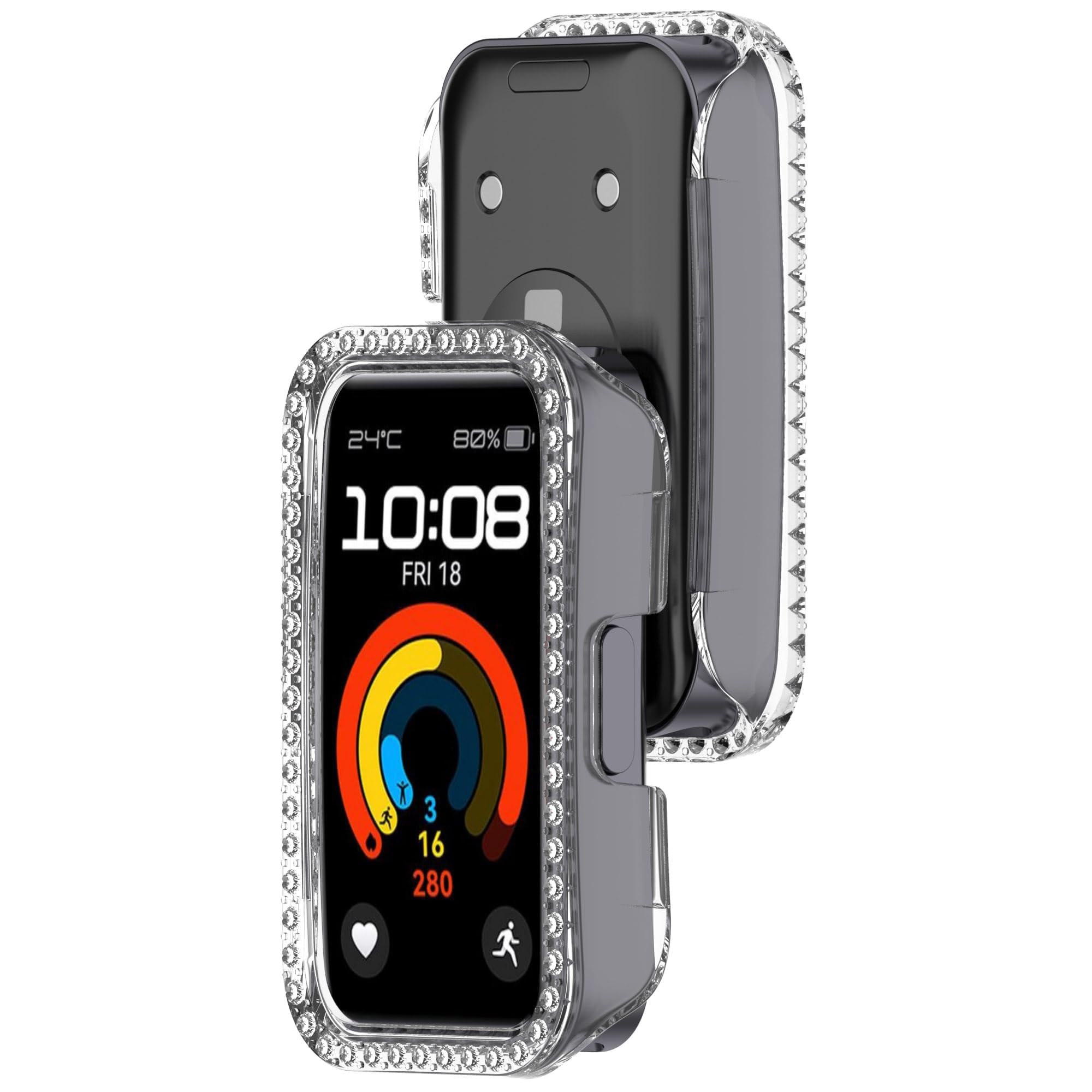 Dl3 Mobilak Bling Case for Huawei Band 8/9/10, Hard PC Frame, Crystal Diamonds, Slim Protective Cover (Clear)