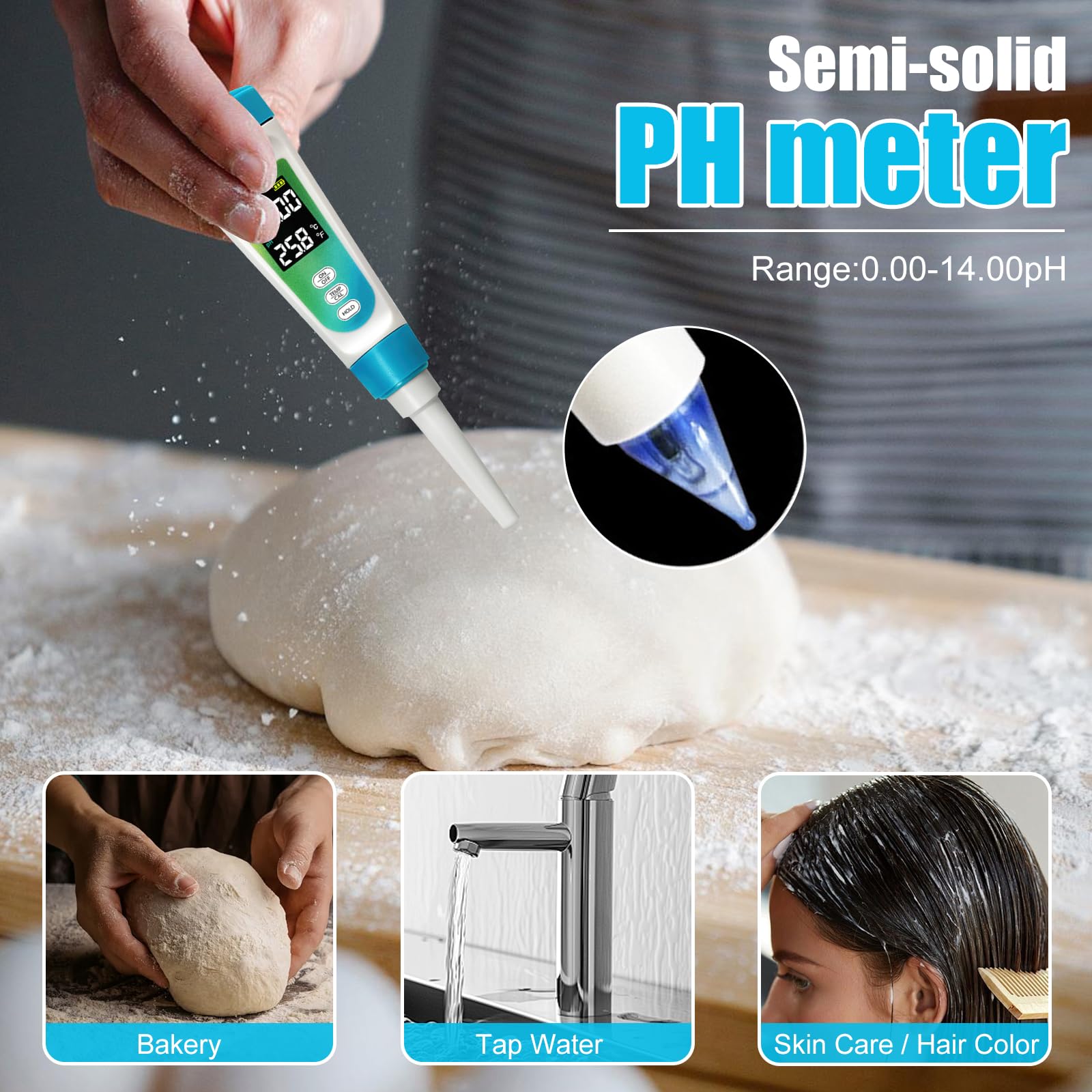 pH Mètre Alimentaire, Testeur de pH Professionnel avec écran LCD rétroéclairé et ATC, 0,01 Haute précision Testeur de pH Numérique pour Aliments, Viande, Fromage, sols Semi-Solides et Eau