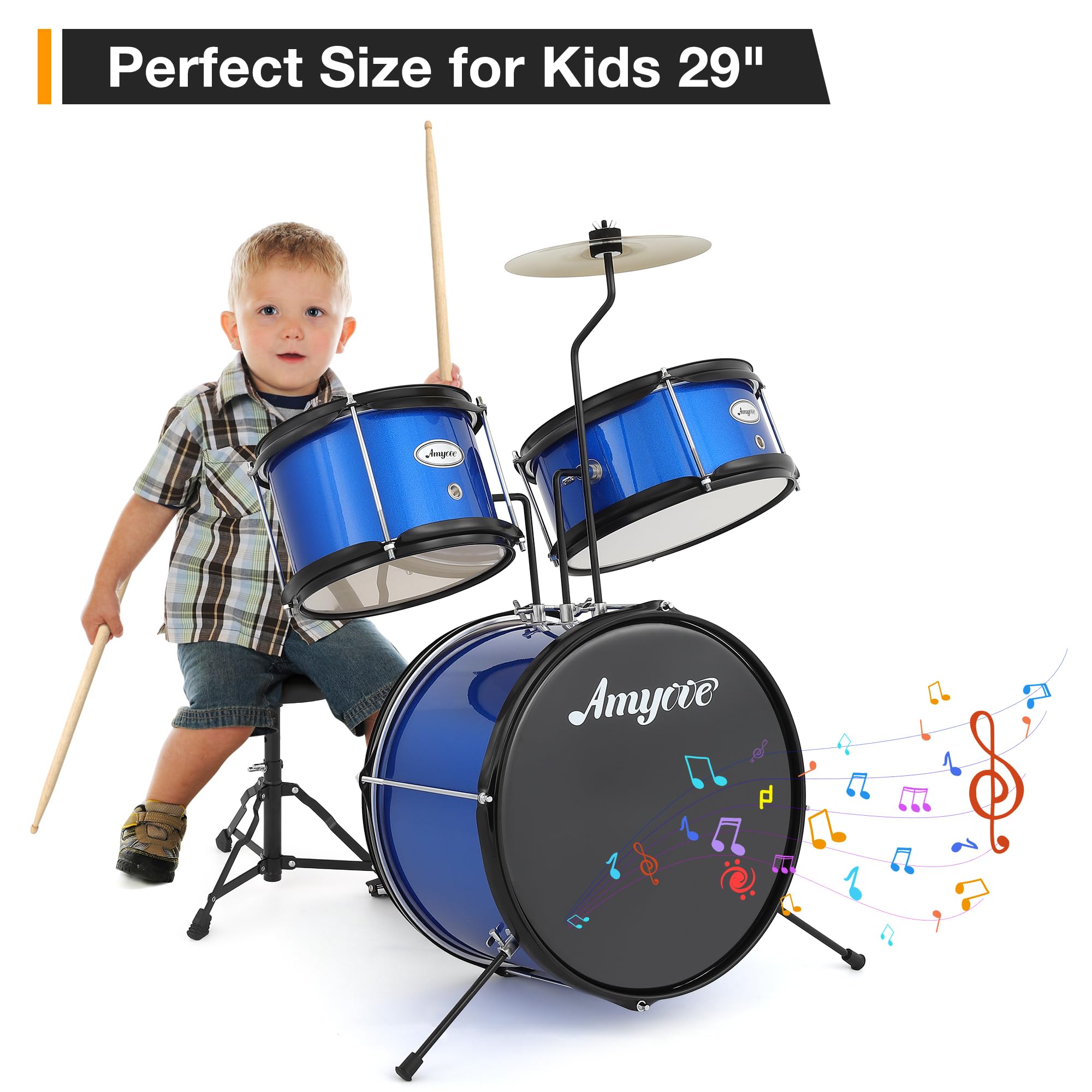 Batería Electrónica De 3 Piezas Para Niños Principiantes - Incluye Platillo, Tom, Bombo Con Pedal, Baquetas y Asiento Ajustable. Kit De Percusión Musical Para Niños y Niñas, Color Negro.