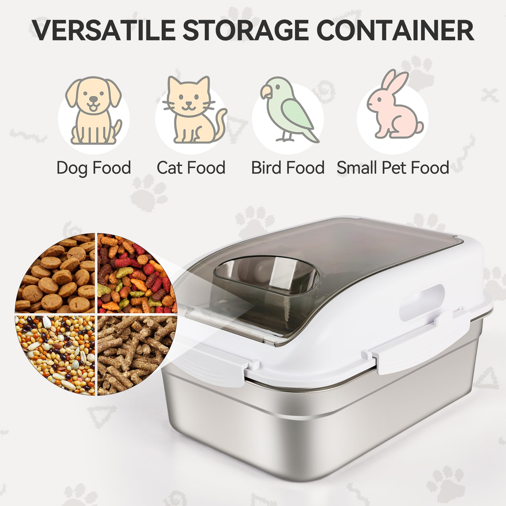 ALL FOR PAWS Vorratsbehälter aus Edelstahl für Tierfutter, mit luftdichtem Deckel und Messlöffel – 304er Edelstahl-Behälter für Trockenfutter von Hunden, Katzen, Vögeln sowie Snacks und Vogelfutter