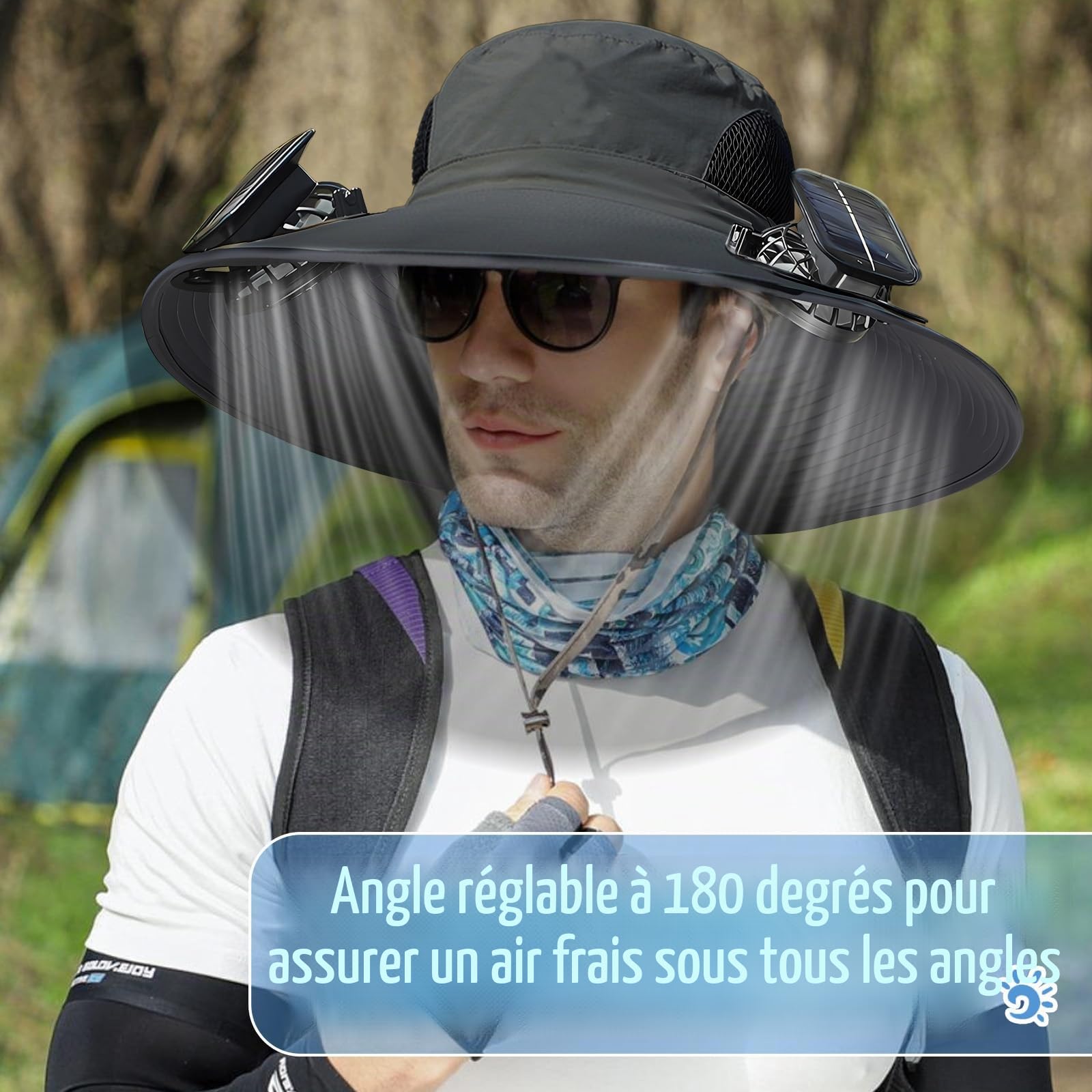 Chapeau de Fan Solaire à Bord Large,Chapeau de Pêche pour Protection Solaire avec 2 Ventilateurs Chapeaus Rafraîchissant avec Solaire Et USB Chargement pour Hommes Femmes