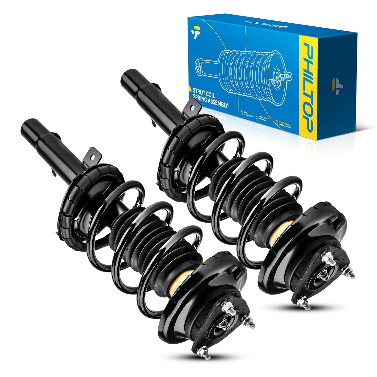 PHILTOP Front Struts for Focus 2000-2005 2.0L, 2.3L, Shock Absorber Complete Suspension 171504+171505, Struts with Coil Spring Assemblies SAA754 2 Pcs
