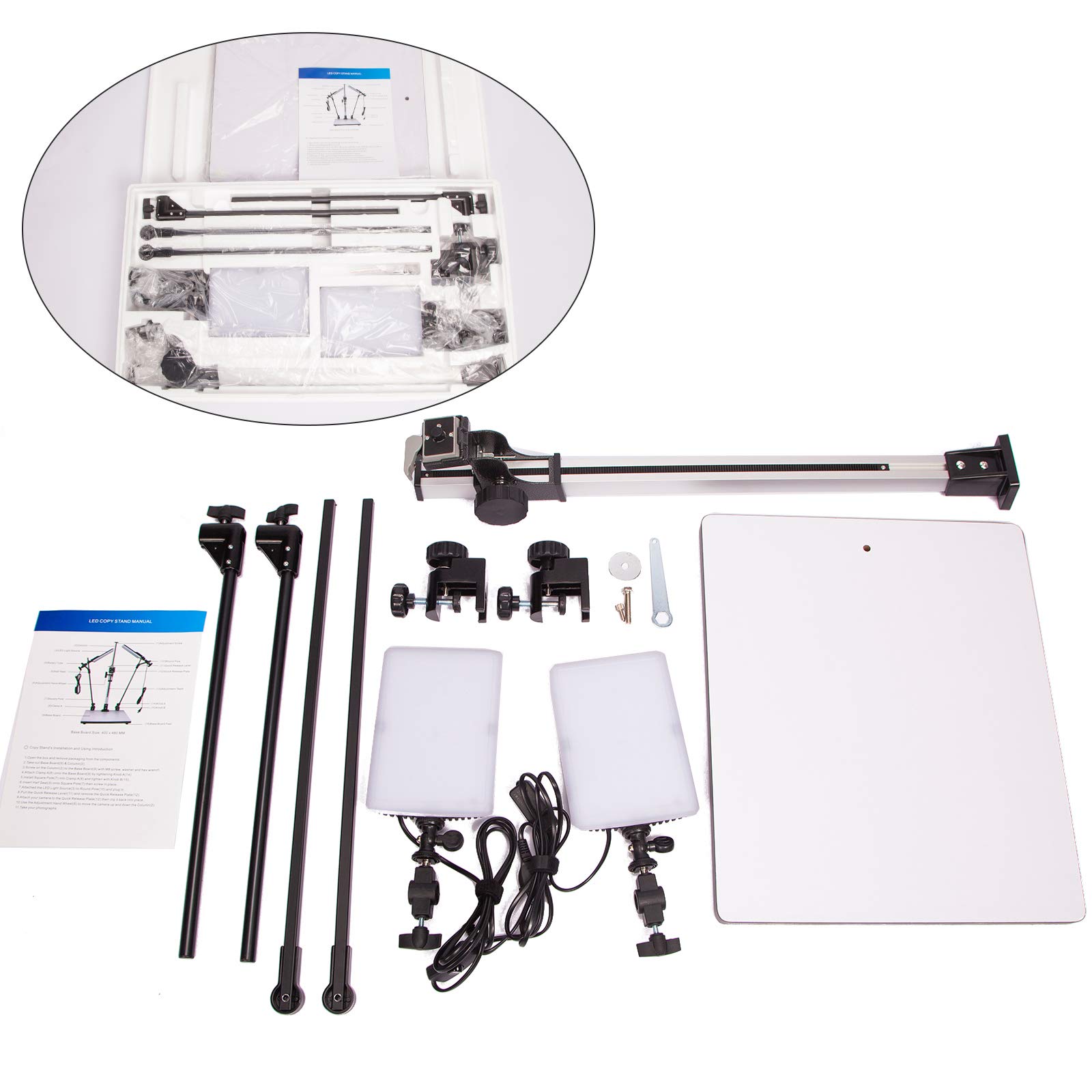 (Copy Light) Support de copie Pro avec deux lumières E27 A + Plaque de déverrouillage rapide pour DSLR Macro Shoot Photo Video