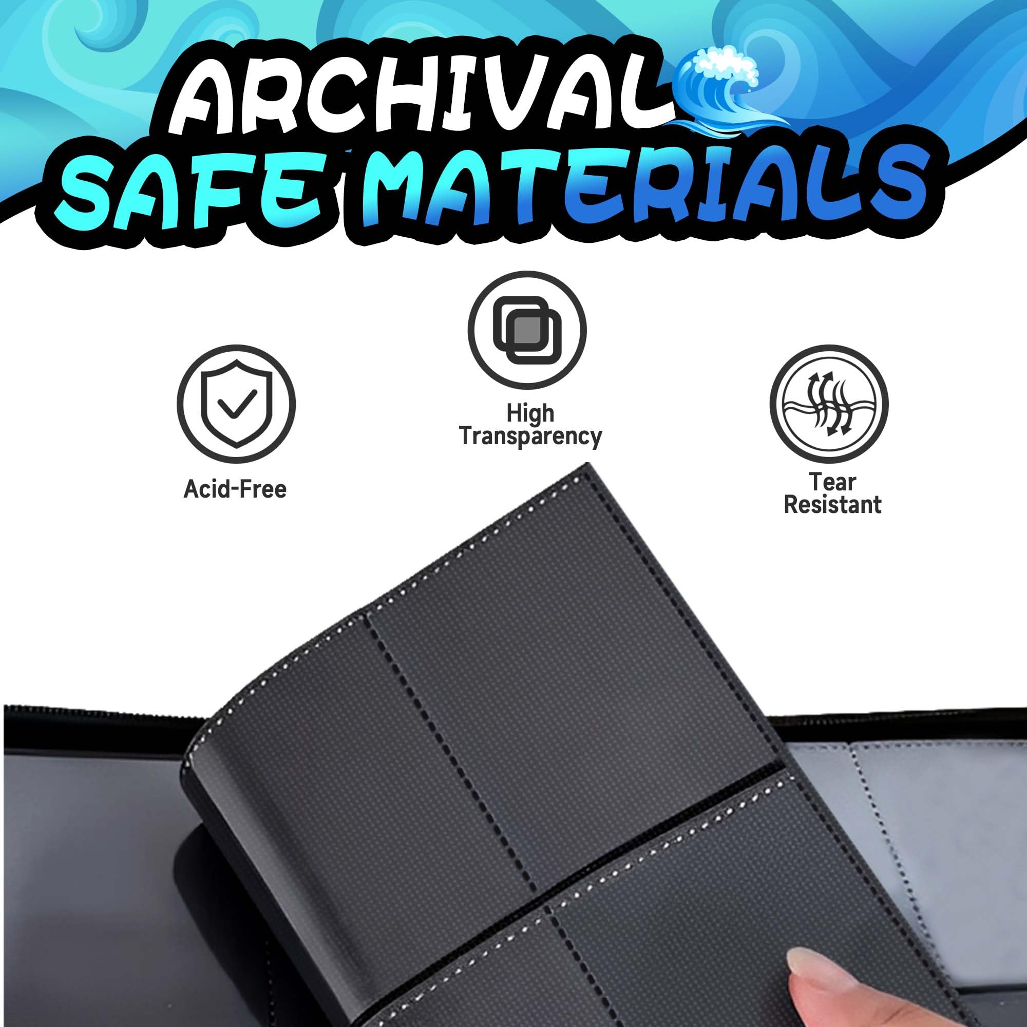 Sammelkartenbinder mit 4 Taschen, 400 Taschen, Sammelmappe mit 50 abnehmbaren Hüllen, wasserdichtes PU-Oberkartenbuch, 3-Ring-Reißverschluss, Sammelkartenalbum für MTG/TCG/Kartenhalter, Geschenk