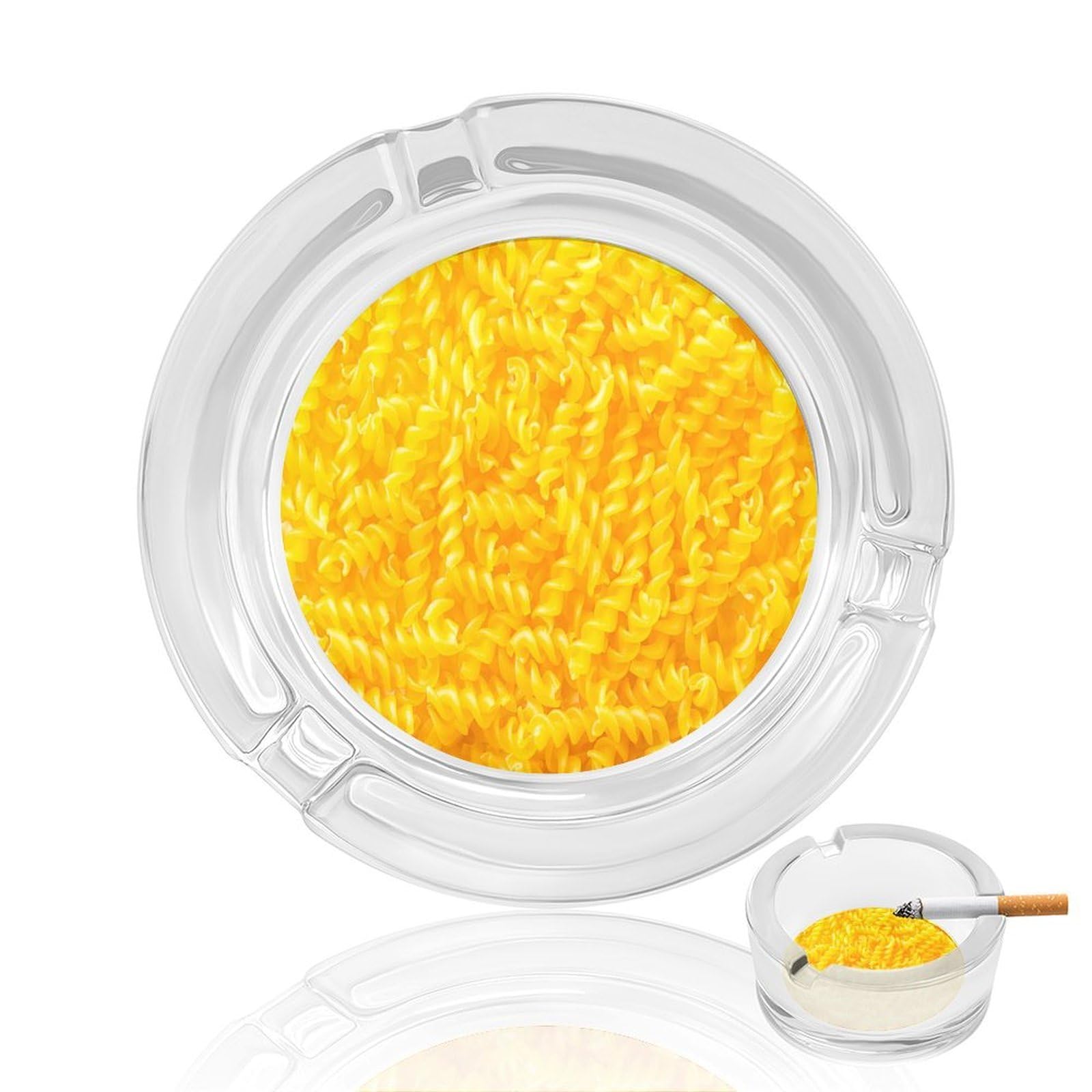 Macaroni Pasta Patt Glass Ashtray 3.3 Inch Round Cigarette Ash Holder with 4 Grooves for Home Office Outdoor One Size