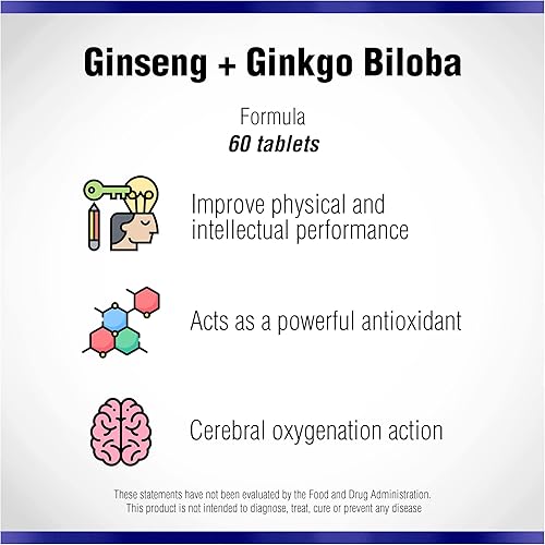 Miniatura 5 de Ginseng Plus Ginkgo Biloba 60 pestañas de Natural Systems - Ginseng Panax Extract Boost para personas activas - Complejo coreano Panax Ginseng