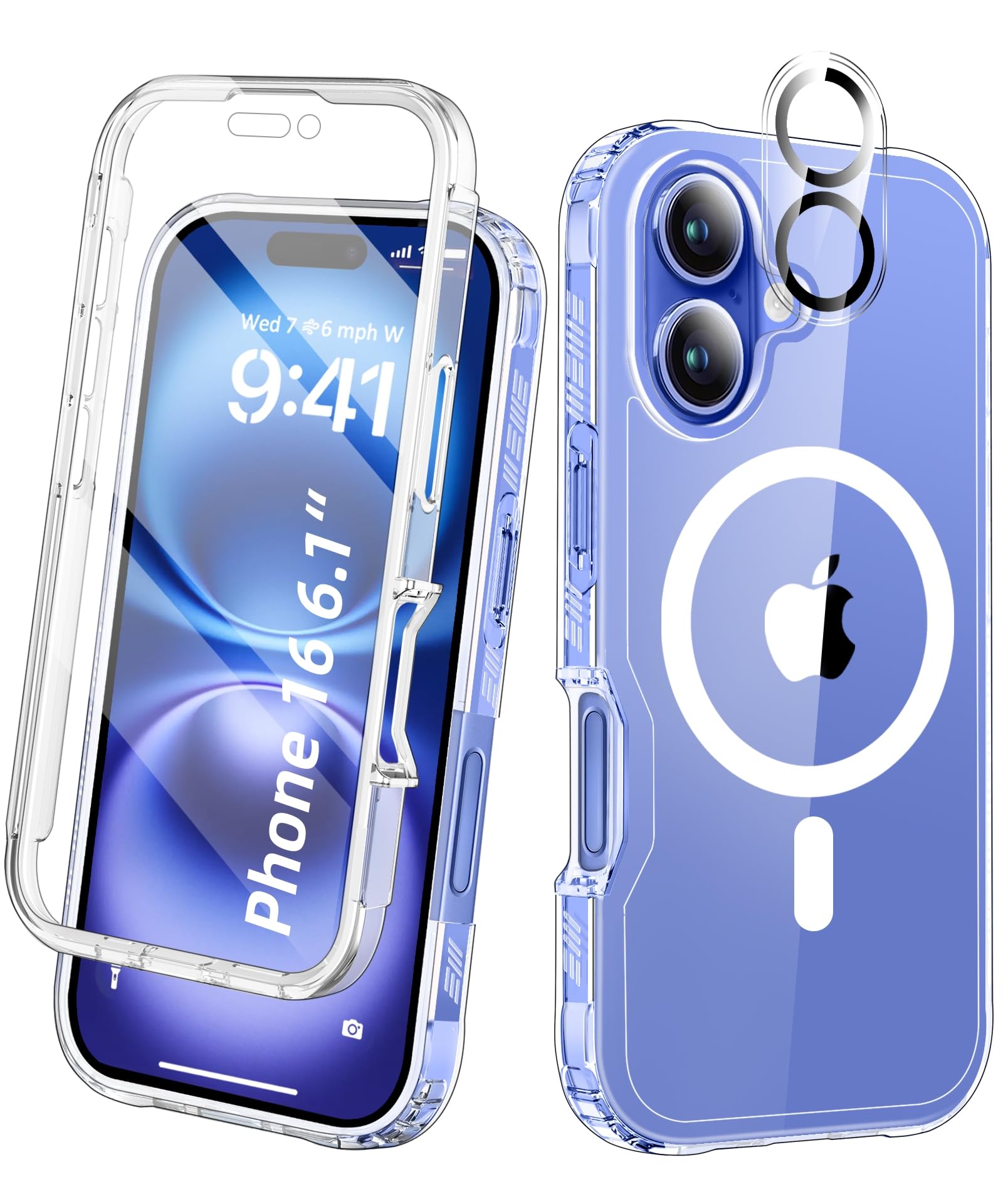 BANLEA Compatible with iPhone 16 Case Clear, Built-in Screen Protector, with Camera Lens Protector, [Compatible with MagSafe] Full Body Phone Case,