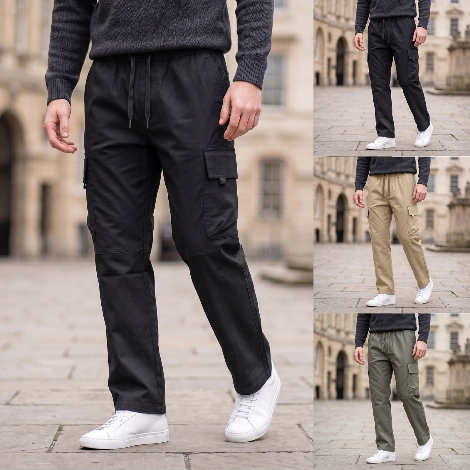 Pantalones cargo elásticos para hombre, pantalones de chándal cómodos, cintura elástica con cordón, pantalones casuales para el día a día, pantalones chinos de corte regular, pantalones