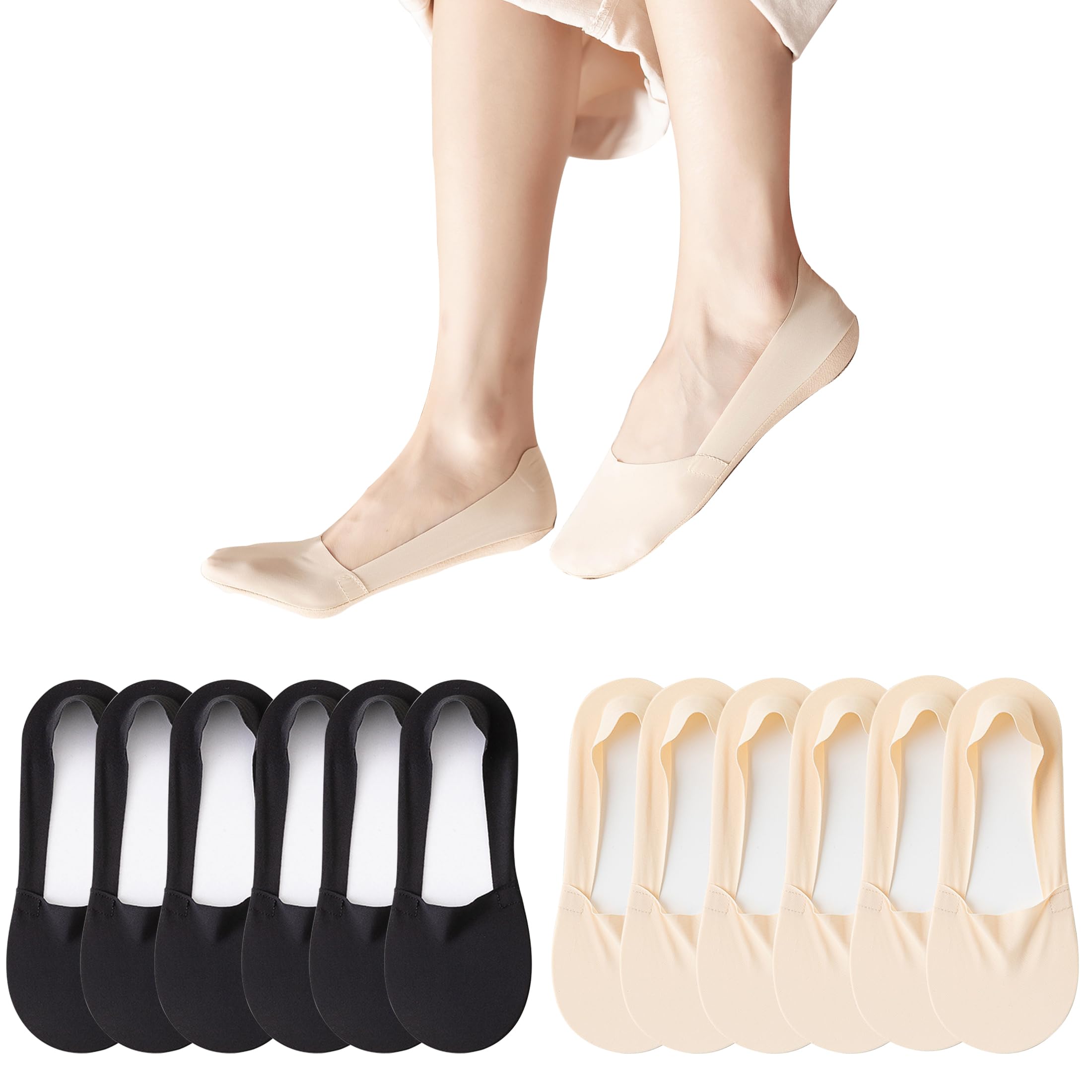 6 Pack No Show Socks Women Thin Socks Low Cut Liner Socks Non Slip Invisible for Flats Boat