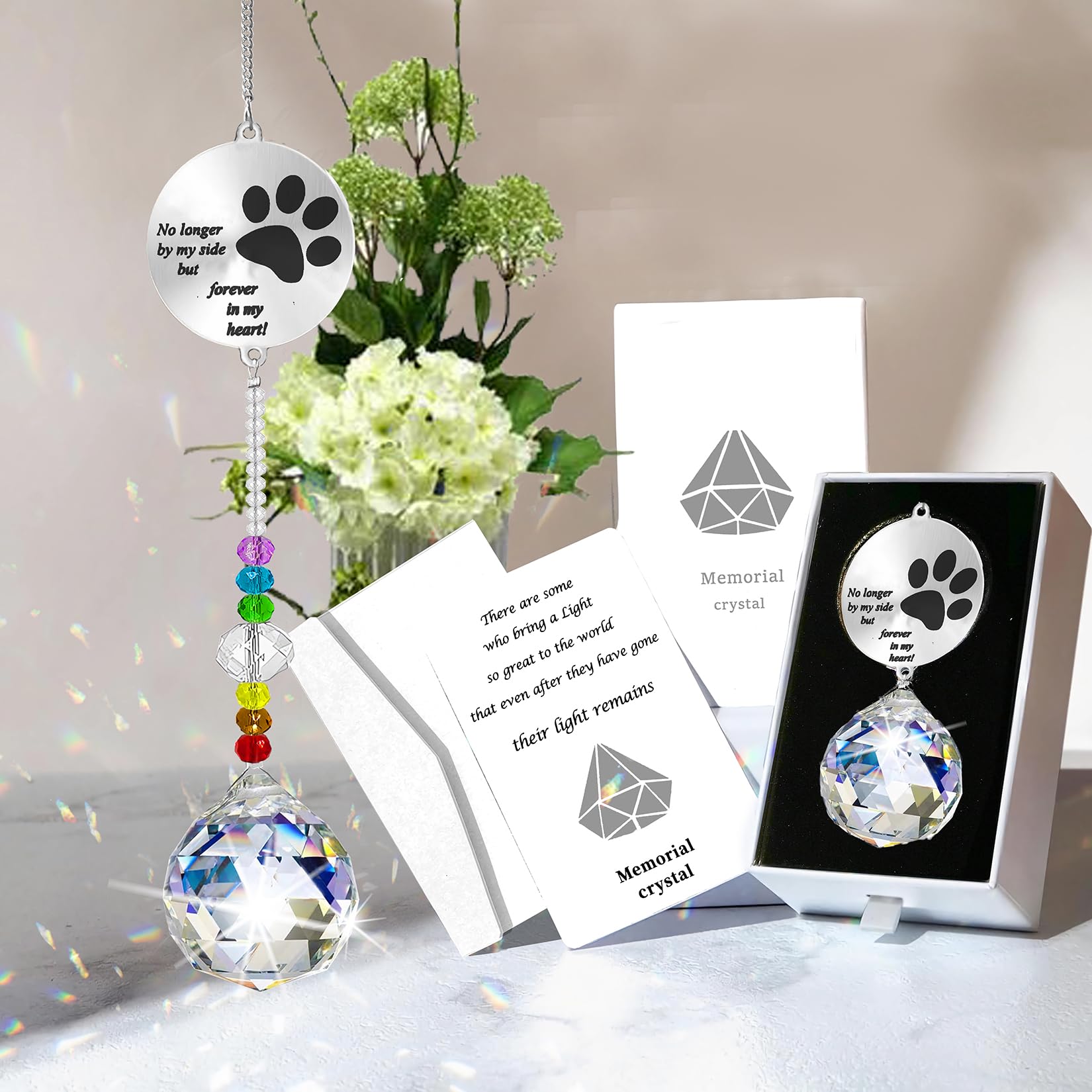Dog Memorial Gifts for Loss of Dog Pet Paw Print Sympathy Gifts Crystal Window Suncatcher,Bereavement Gift Sun Catcher,Dog Remembrance Gift Rainbow Maker,Pet Passing Away Loss Gifts (C)